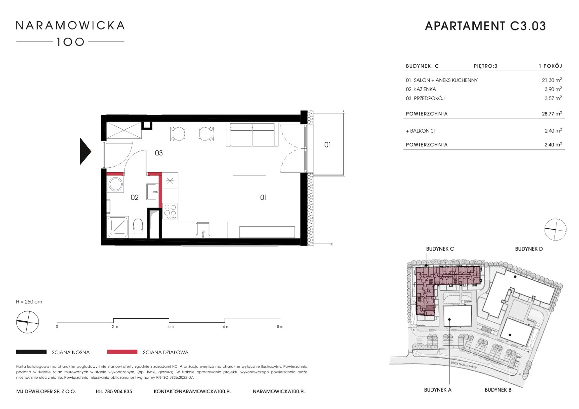 Mieszkanie 28,72 m², piętro 3, oferta nr C 3.03, Naramowicka, Poznań, Winogrady, Winogrady, ul. Naramowicka 100