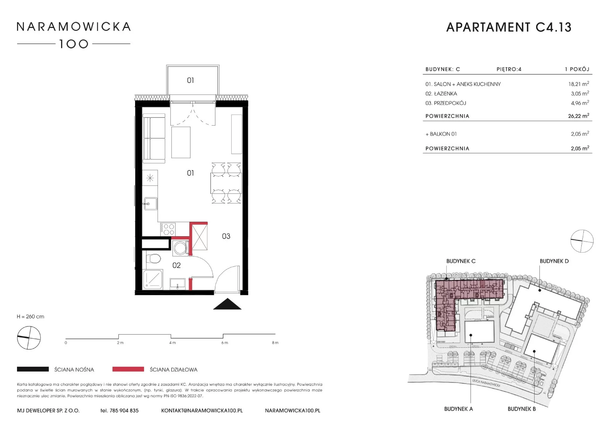 Mieszkanie 26,22 m², piętro 4, oferta nr C 4.13, Naramowicka 100, Poznań, Winogrady, Winogrady, ul. Naramowicka 100