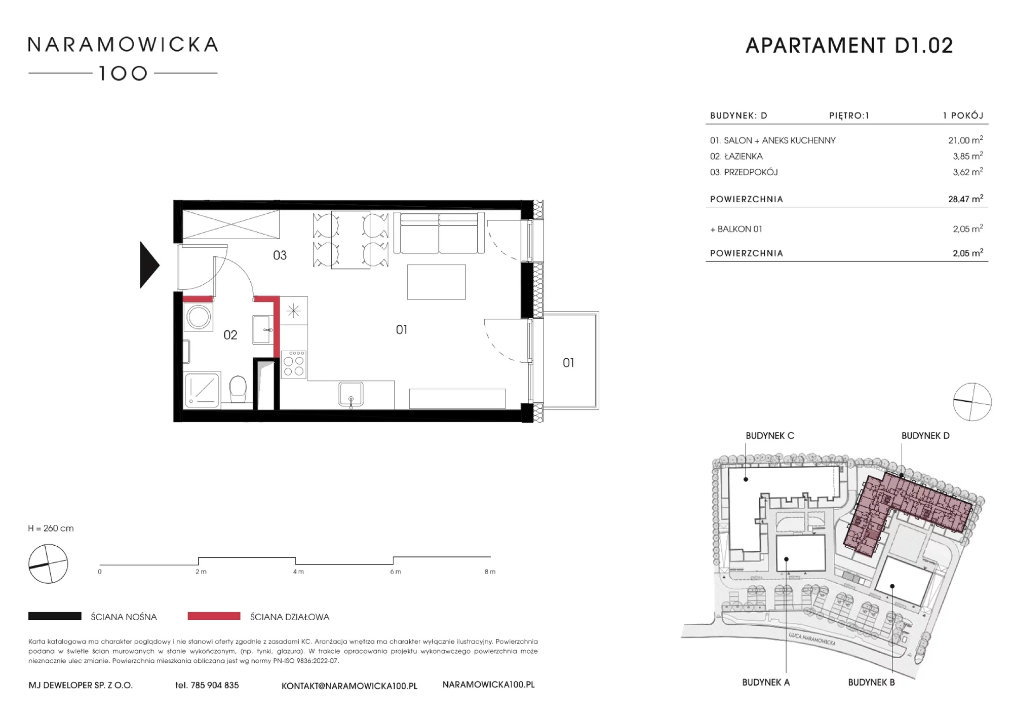 Mieszkanie 28,35 m², piętro 1, oferta nr D 1.02, Naramowicka, Poznań, Winogrady, Winogrady, ul. Naramowicka 100