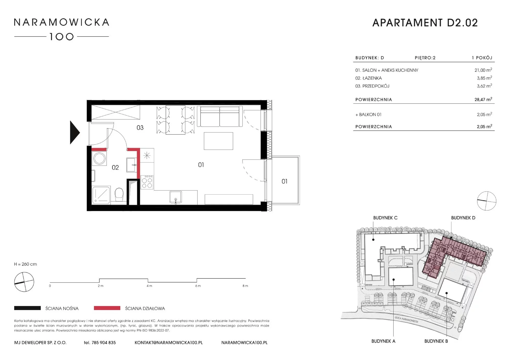 Mieszkanie 28,35 m², piętro 2, oferta nr D 2.02, Naramowicka, Poznań, Winogrady, Winogrady, ul. Naramowicka 100