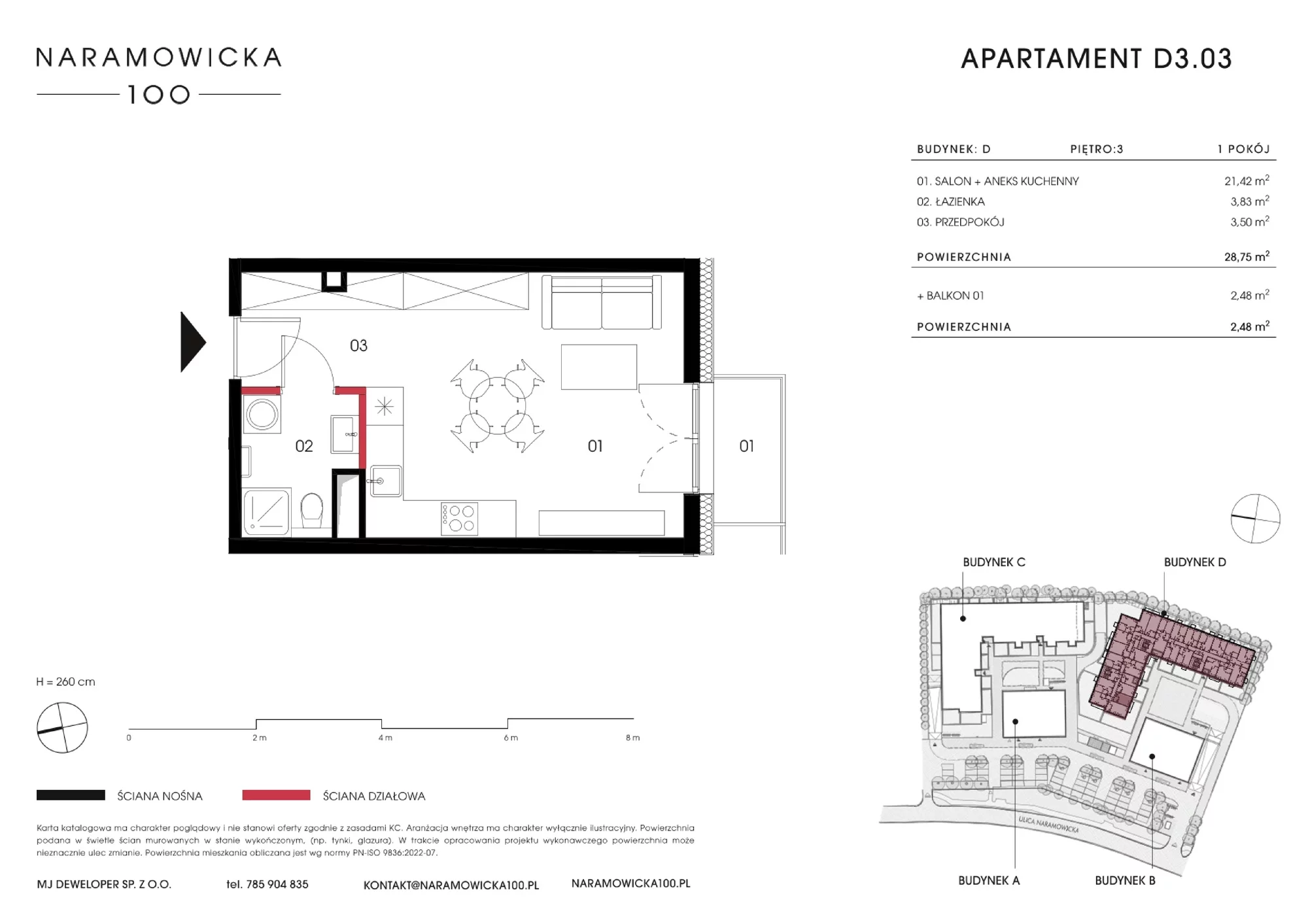 Mieszkanie 28,65 m², piętro 3, oferta nr D 3.03, Naramowicka, Poznań, Winogrady, Winogrady, ul. Naramowicka 100