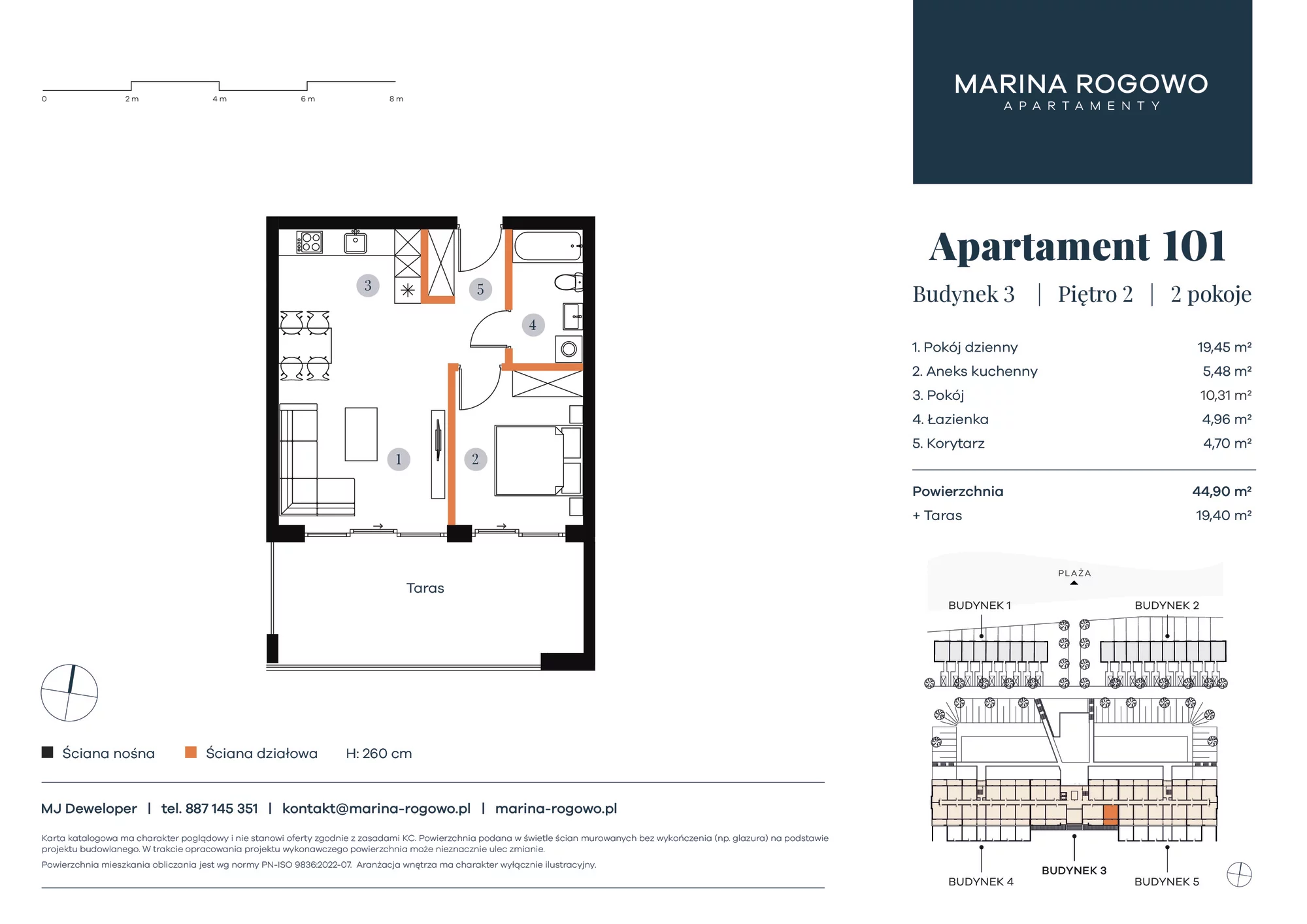 Apartament 44,90 m², piętro 2, oferta nr 101, Apartamenty Marina Rogowo, Rogowo, ul. Kołobrzeska-idx