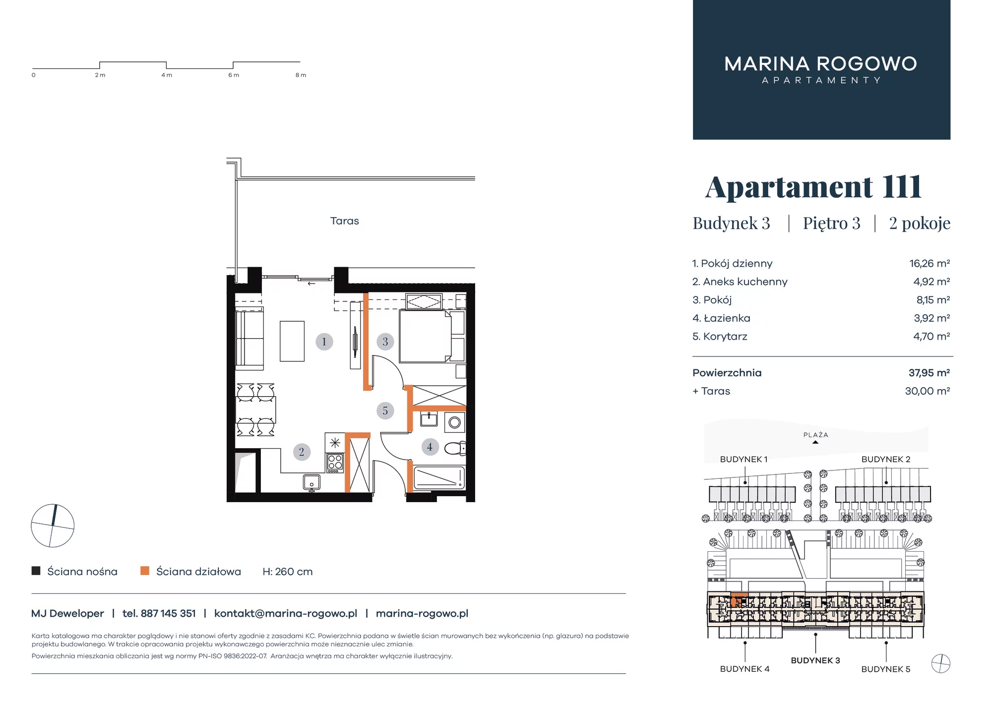 Apartament 37,95 m², piętro 3, oferta nr 111, Apartamenty Marina Rogowo, Rogowo, ul. Kołobrzeska