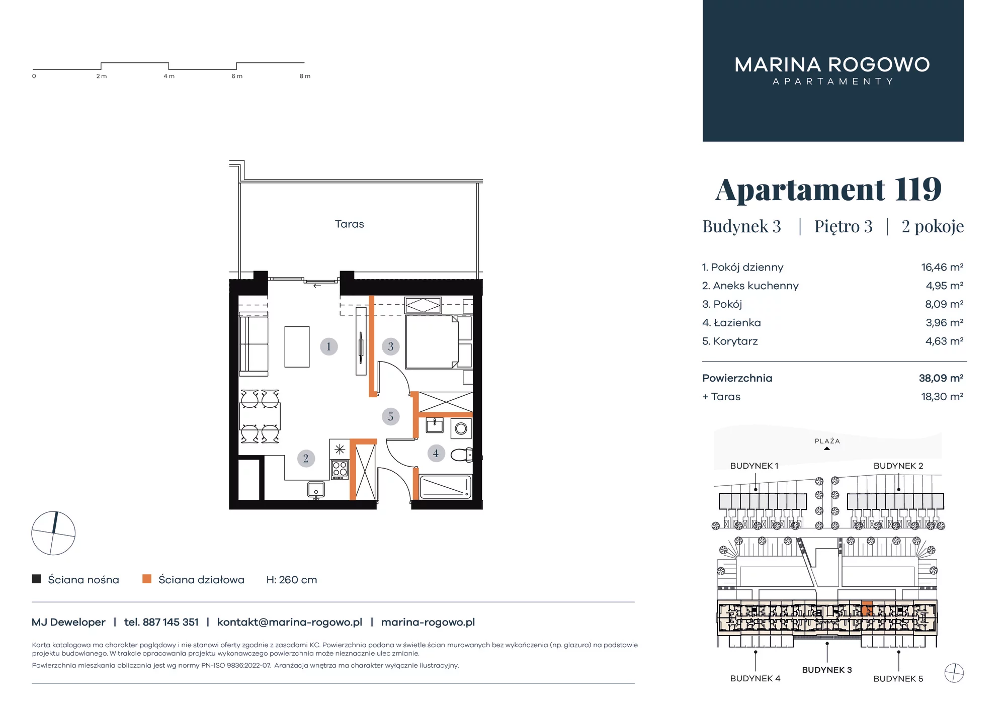 Apartament 38,09 m², piętro 3, oferta nr 119, Apartamenty Marina Rogowo, Rogowo, ul. Kołobrzeska