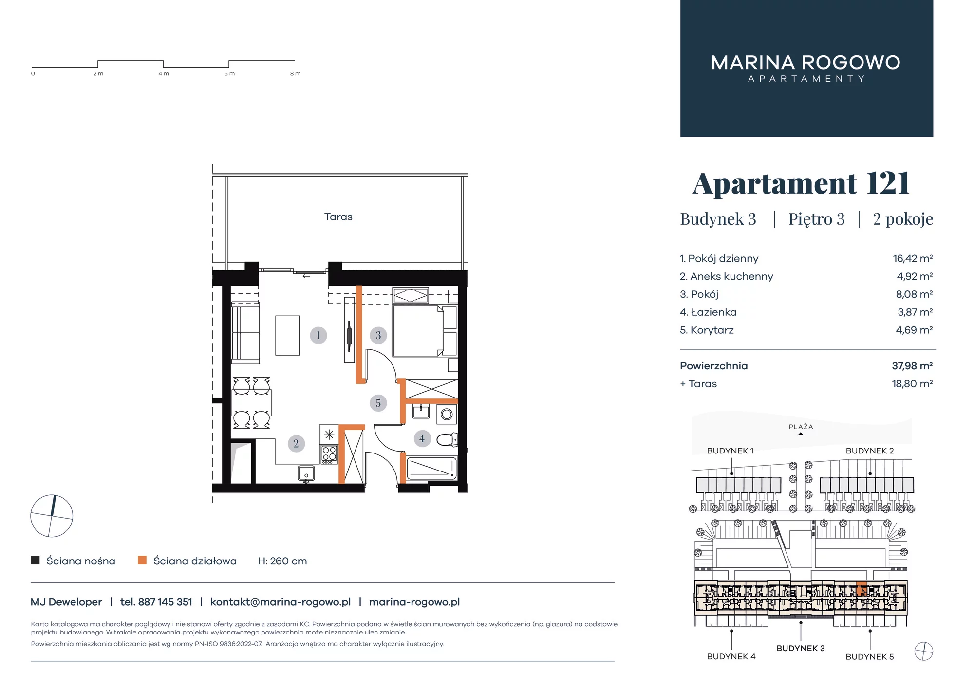 Apartament 37,98 m², piętro 3, oferta nr 121, Apartamenty Marina Rogowo, Rogowo, ul. Kołobrzeska