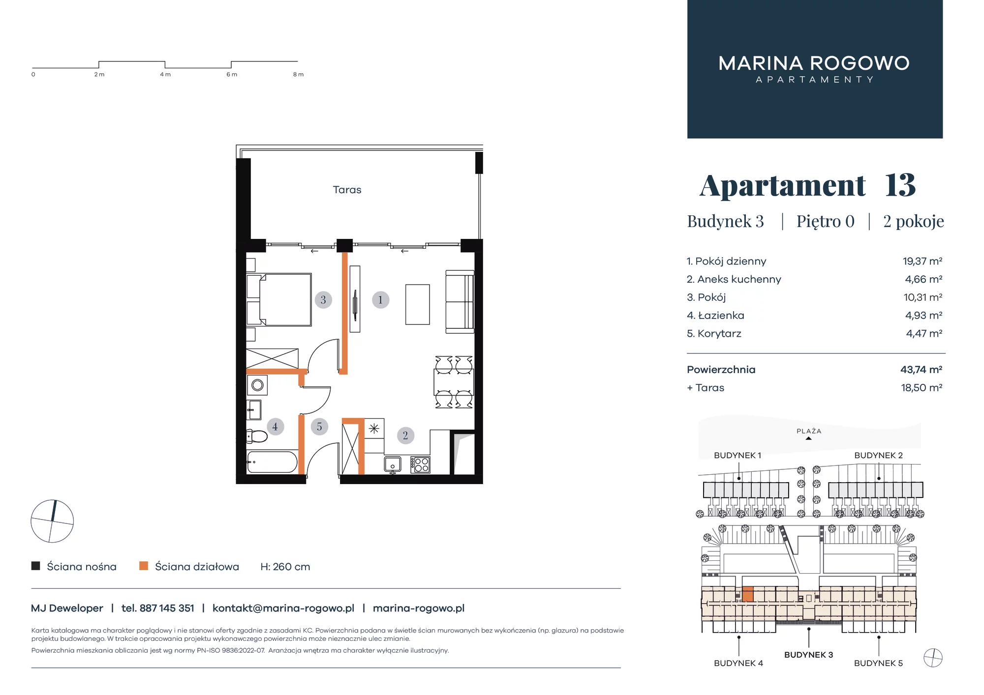 Apartament 43,74 m², parter, oferta nr 13, Apartamenty Marina Rogowo, Rogowo, ul. Kołobrzeska