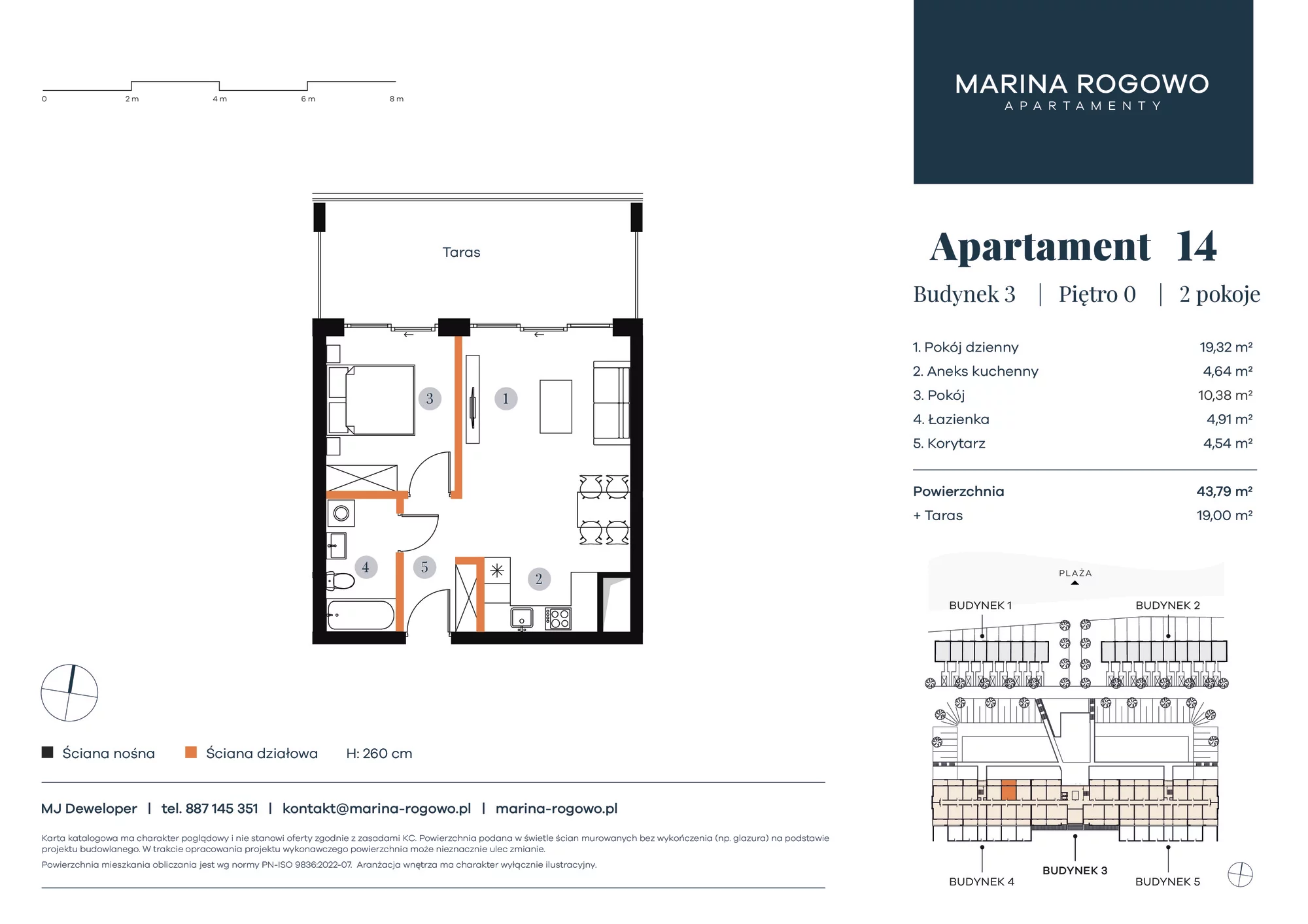 Apartament 43,79 m², parter, oferta nr 14, Apartamenty Marina Rogowo, Rogowo, ul. Kołobrzeska