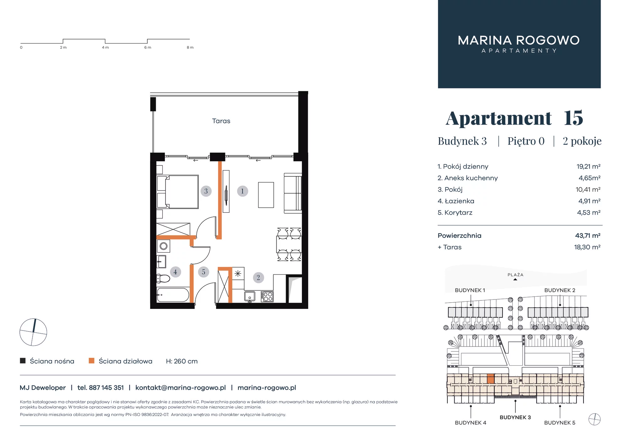 Apartament 43,71 m², parter, oferta nr 15, Apartamenty Marina Rogowo, Rogowo, ul. Kołobrzeska