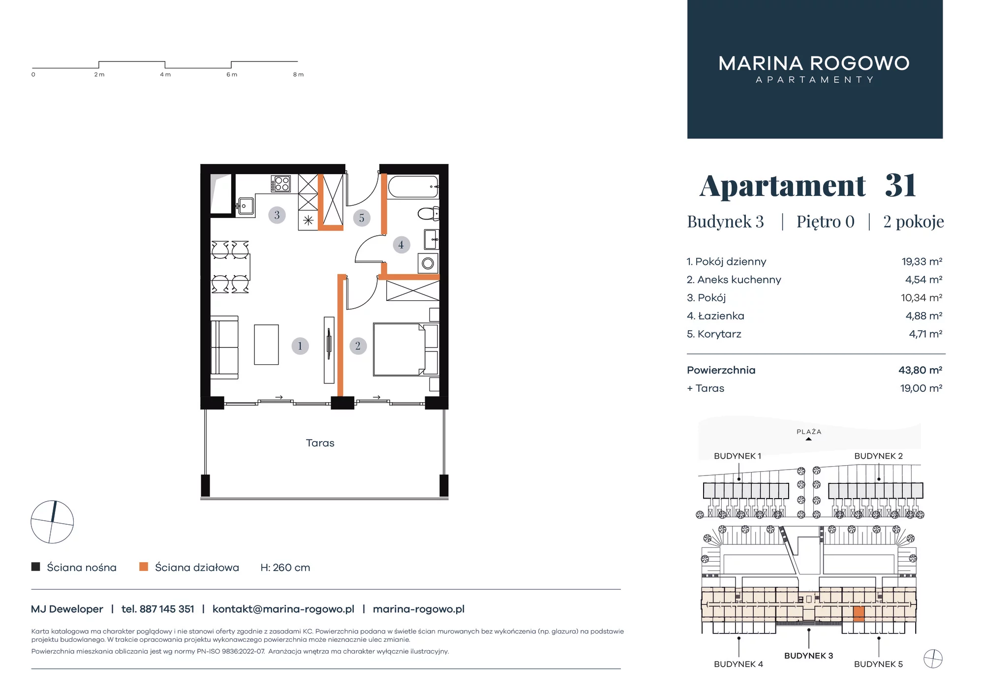 Apartament 43,80 m², parter, oferta nr 31, Apartamenty Marina Rogowo, Rogowo, ul. Kołobrzeska