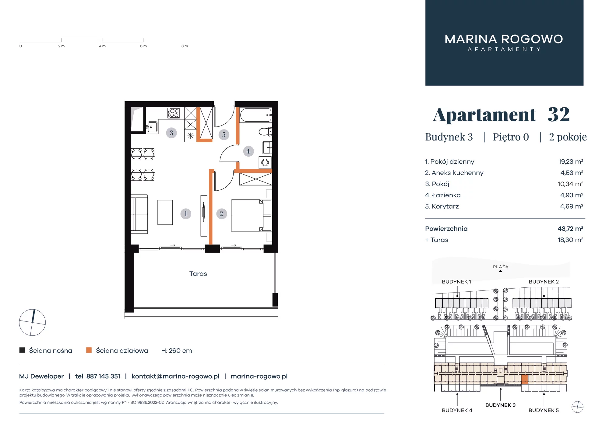 Apartament 43,72 m², parter, oferta nr 32, Apartamenty Marina Rogowo, Rogowo, ul. Kołobrzeska