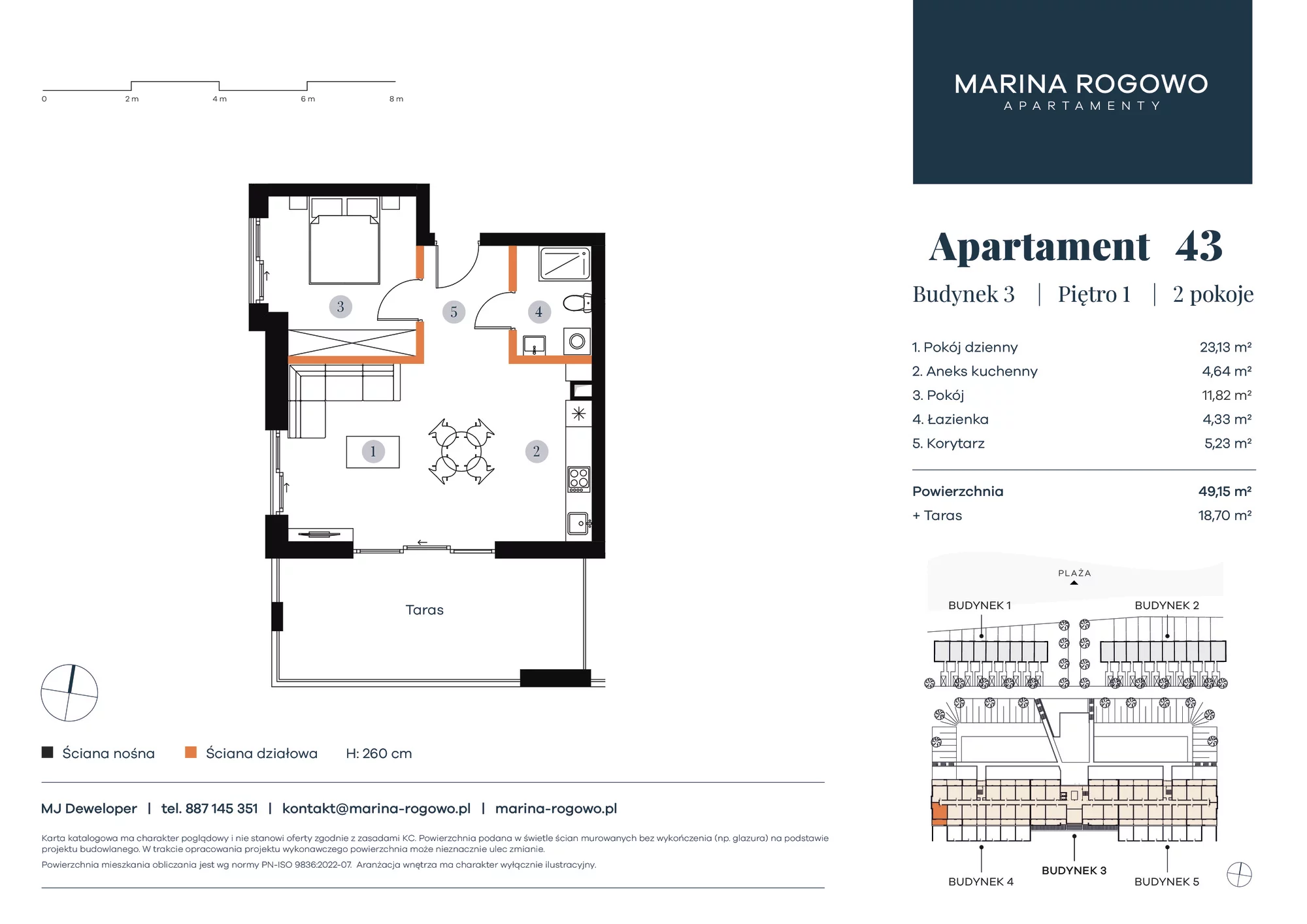 Apartament 49,15 m², piętro 1, oferta nr 43, Apartamenty Marina Rogowo, Rogowo, ul. Kołobrzeska-idx