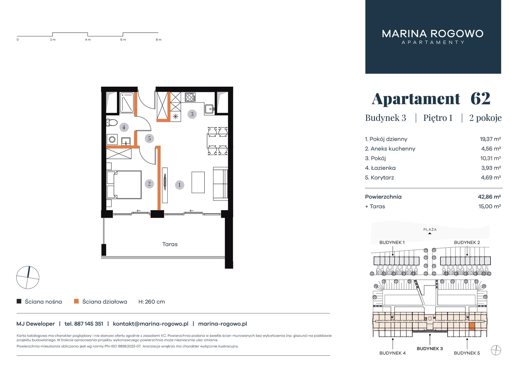 Apartament 42,86 m², piętro 1, oferta nr 62, Apartamenty Marina Rogowo, Rogowo, ul. Kołobrzeska