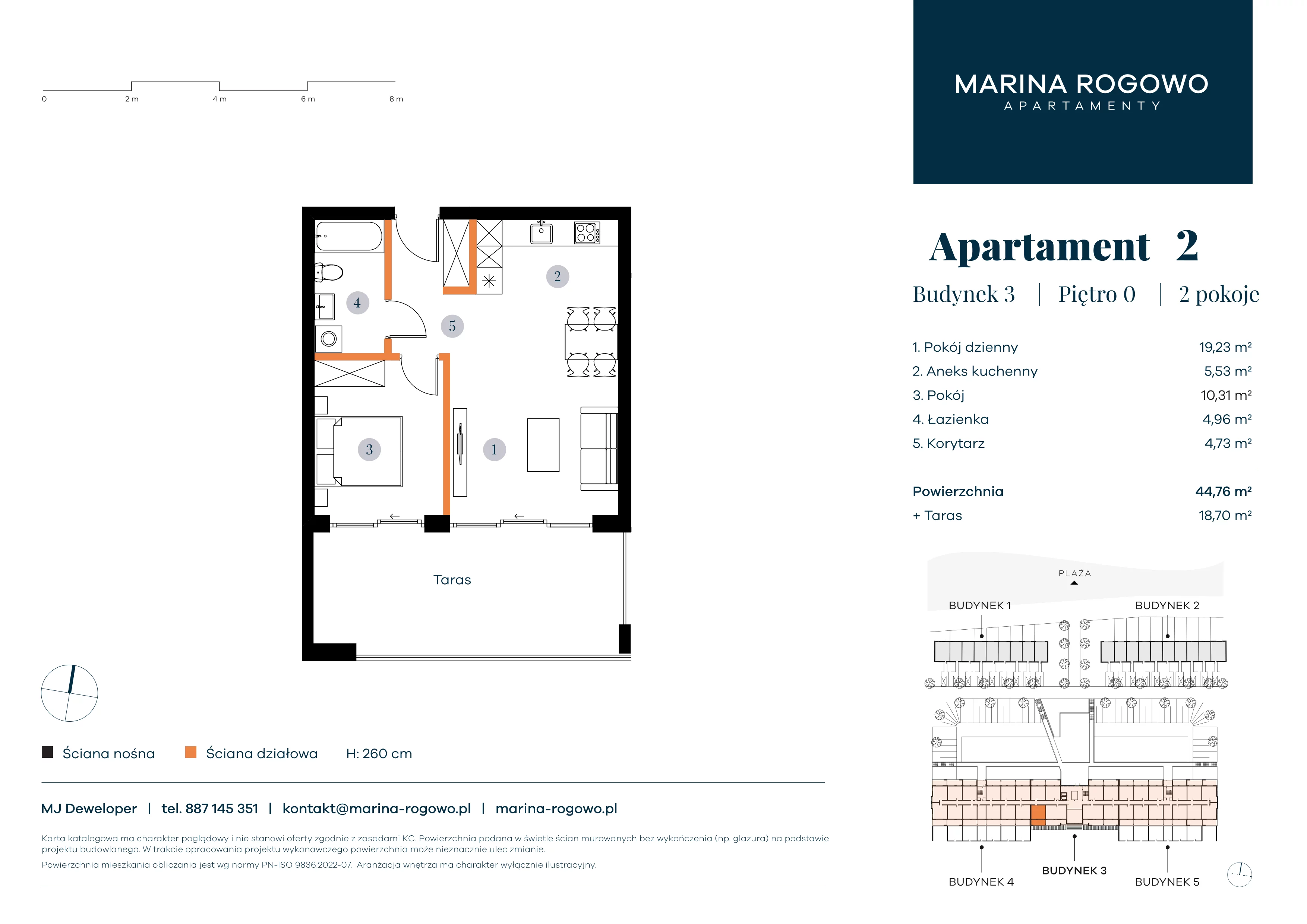 2 pokoje, apartament 44,76 m², parter, oferta nr 2, Apartamenty Marina Rogowo, Rogowo, ul. Kołobrzeska