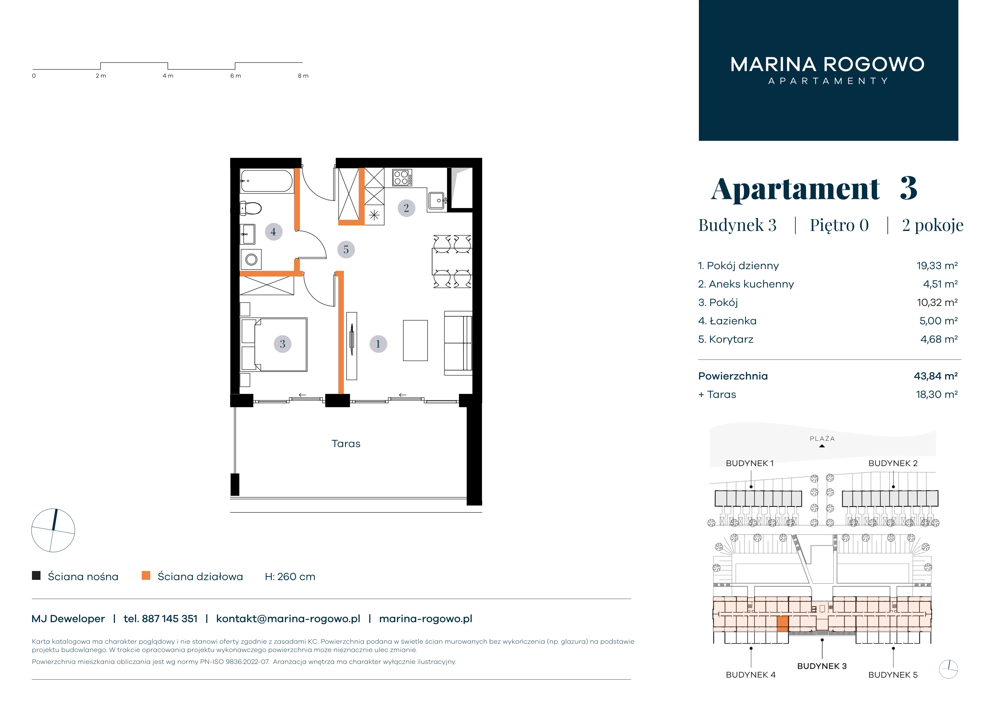2 pokoje, apartament 43,84 m², parter, oferta nr 3, Apartamenty Marina Rogowo, Rogowo, ul. Kołobrzeska