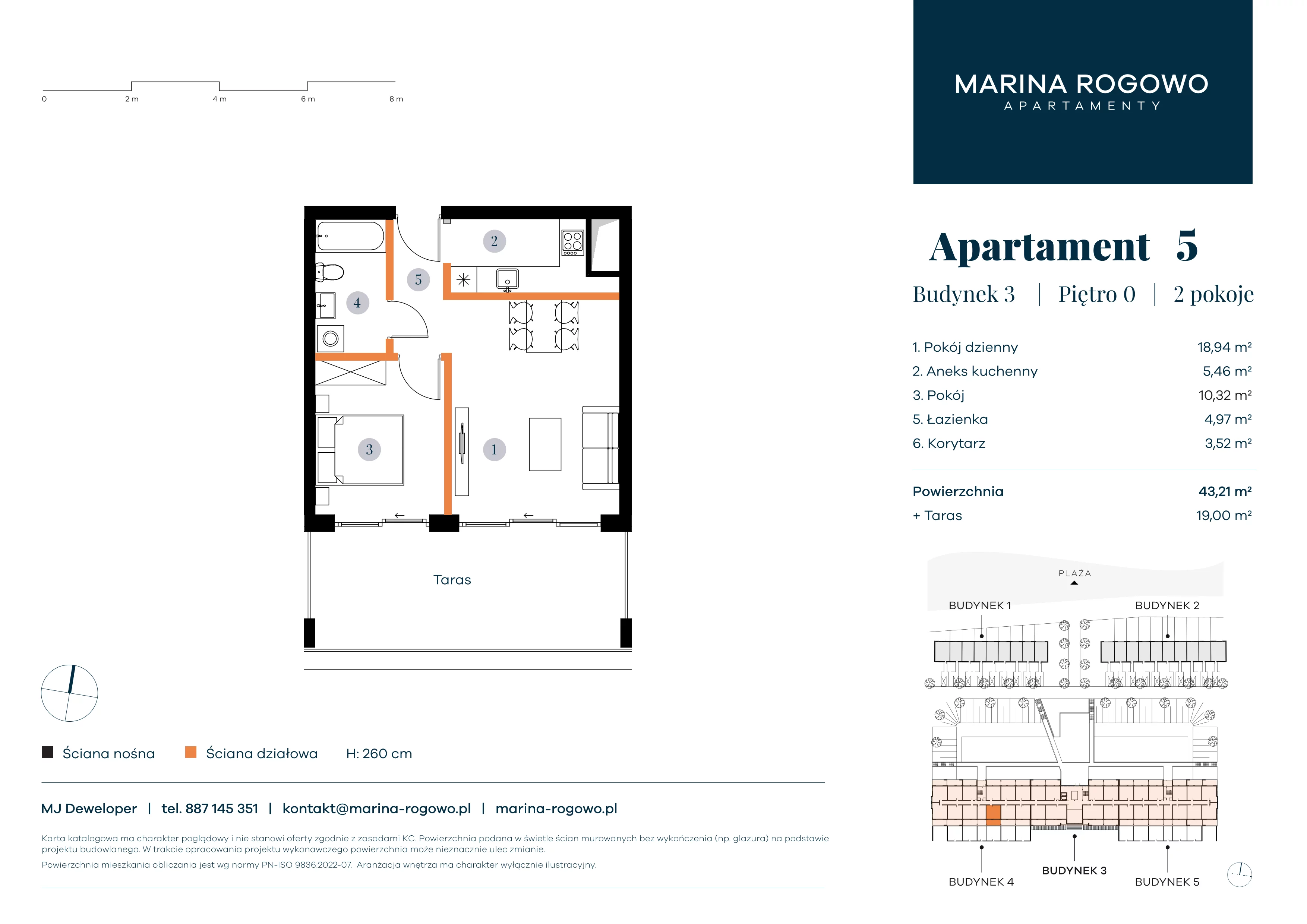 2 pokoje, apartament 43,21 m², parter, oferta nr 5, Apartamenty Marina Rogowo, Rogowo, ul. Kołobrzeska