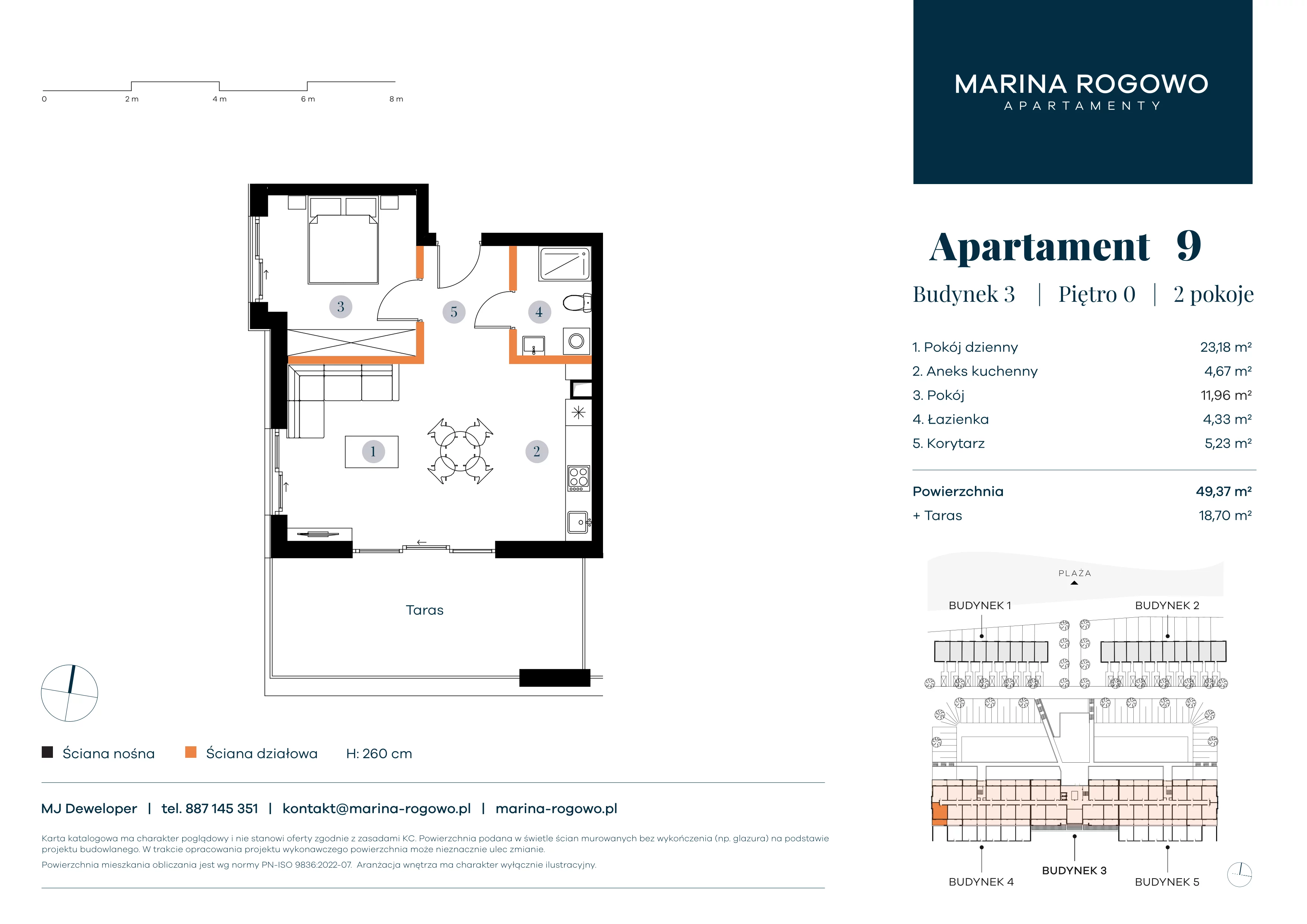 2 pokoje, apartament 49,37 m², parter, oferta nr 9, Apartamenty Marina Rogowo, Rogowo, ul. Kołobrzeska