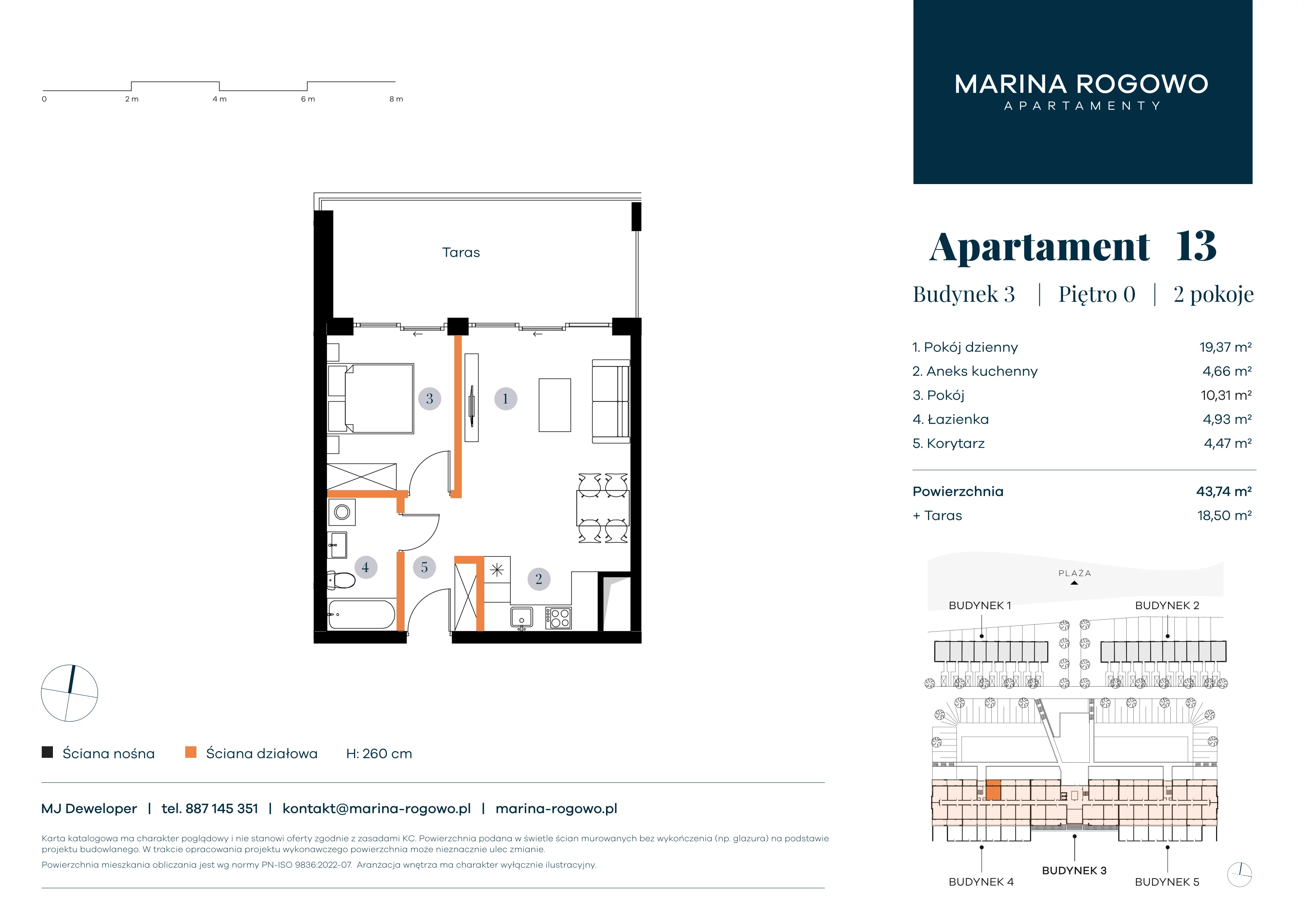 2 pokoje, apartament 43,74 m², parter, oferta nr 13, Apartamenty Marina Rogowo, Rogowo, ul. Kołobrzeska
