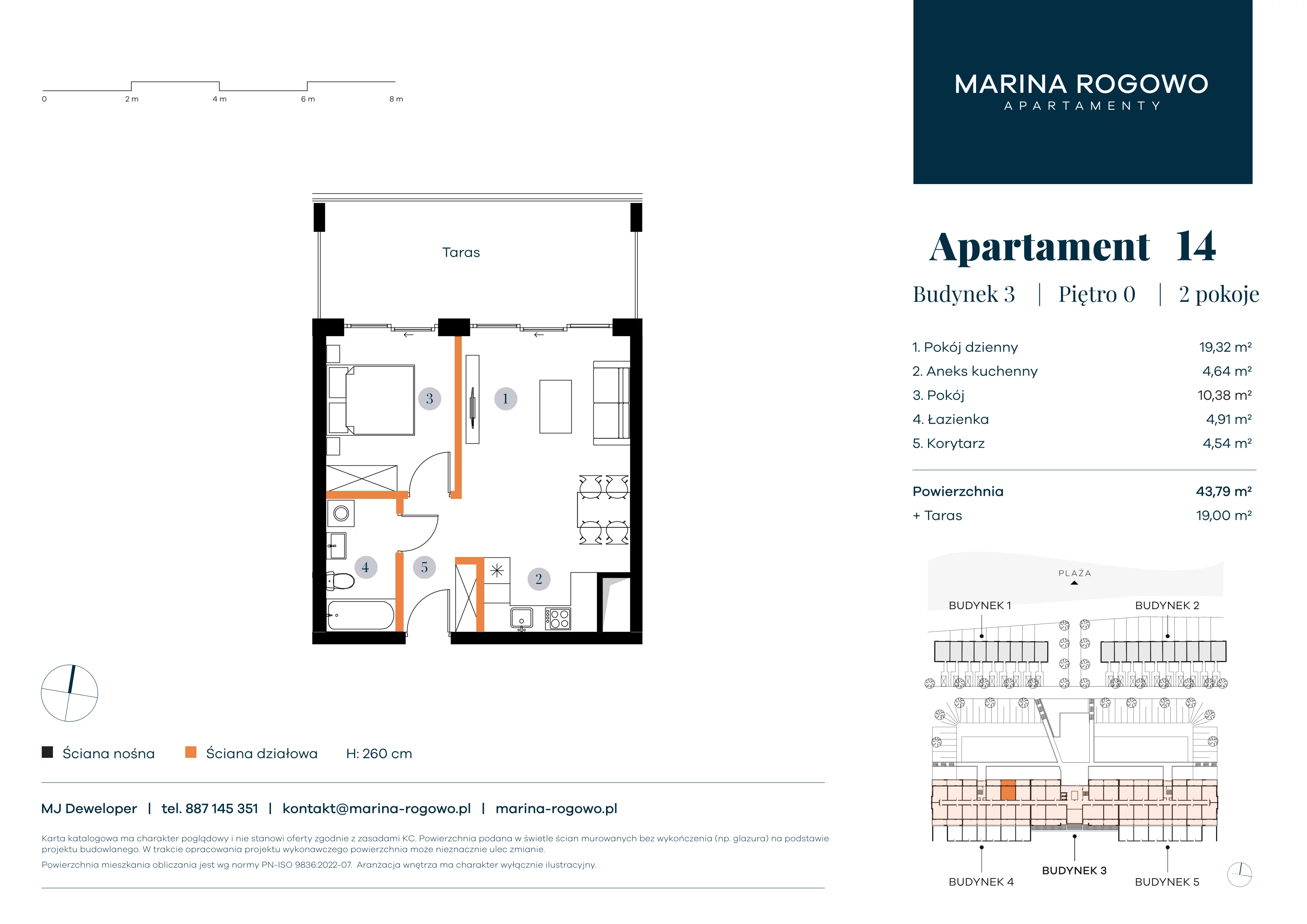 2 pokoje, apartament 43,79 m², parter, oferta nr 14, Apartamenty Marina Rogowo, Rogowo, ul. Kołobrzeska