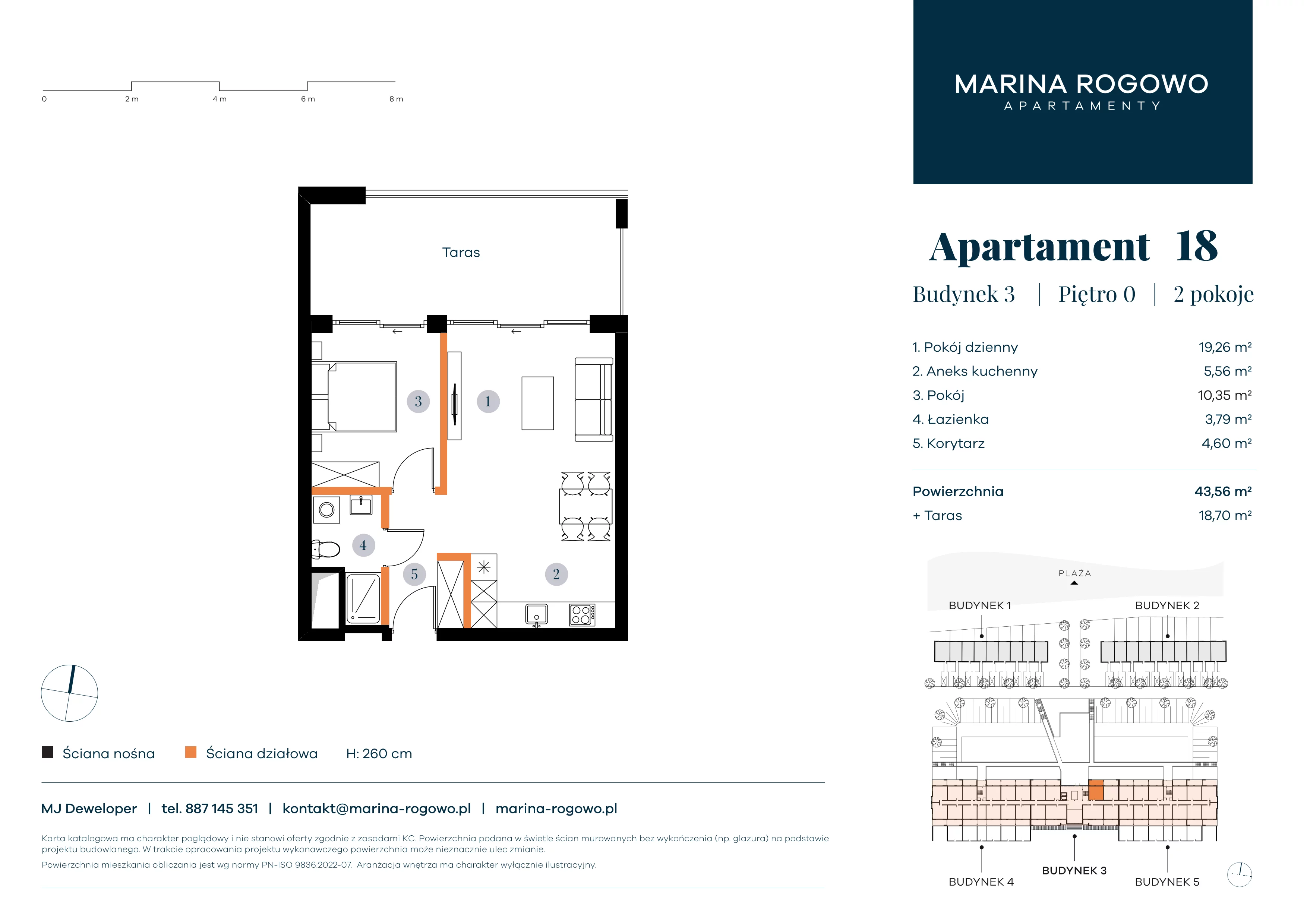 2 pokoje, apartament 43,56 m², parter, oferta nr 18, Apartamenty Marina Rogowo, Rogowo, ul. Kołobrzeska