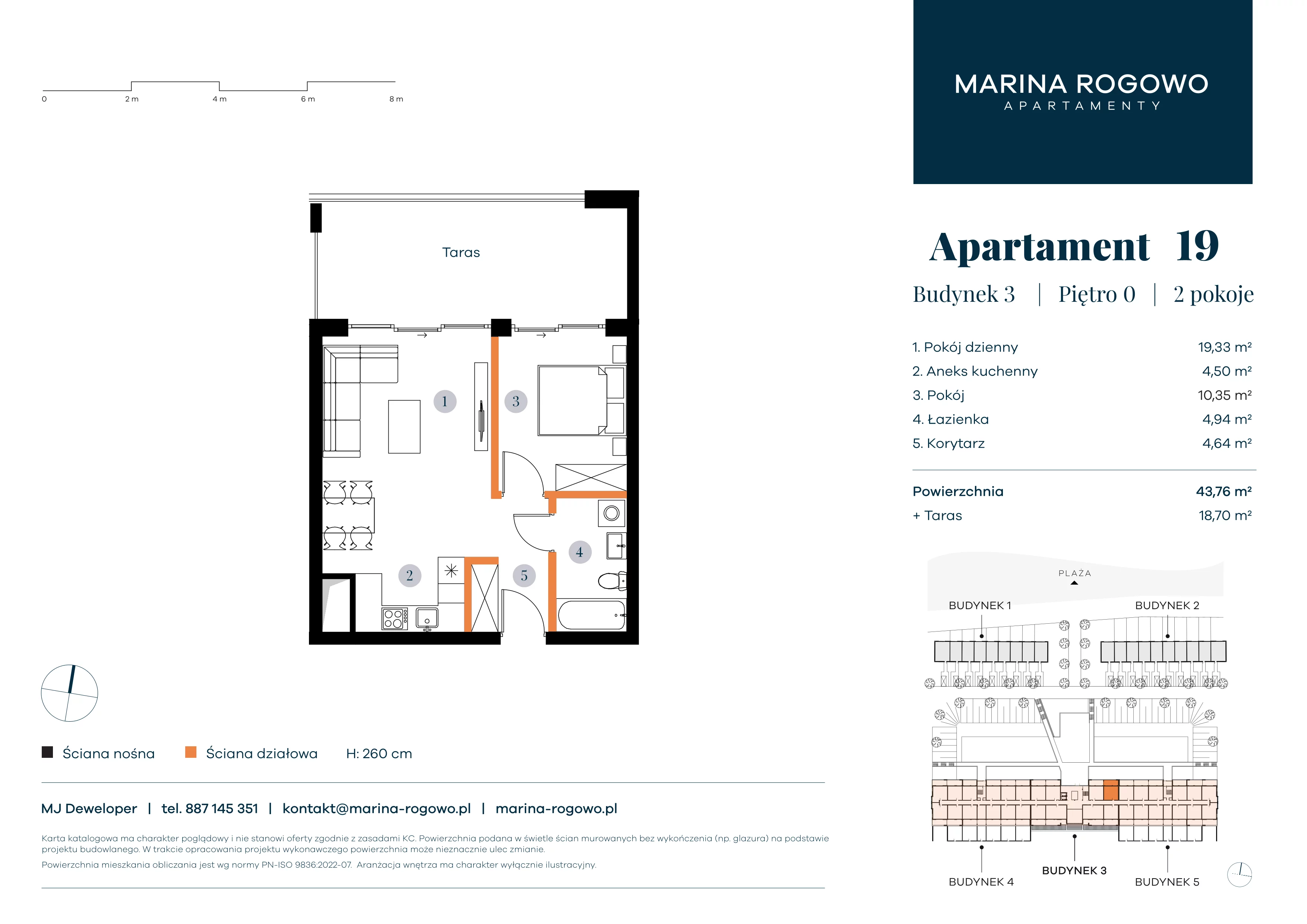 2 pokoje, apartament 43,76 m², parter, oferta nr 19, Apartamenty Marina Rogowo, Rogowo, ul. Kołobrzeska