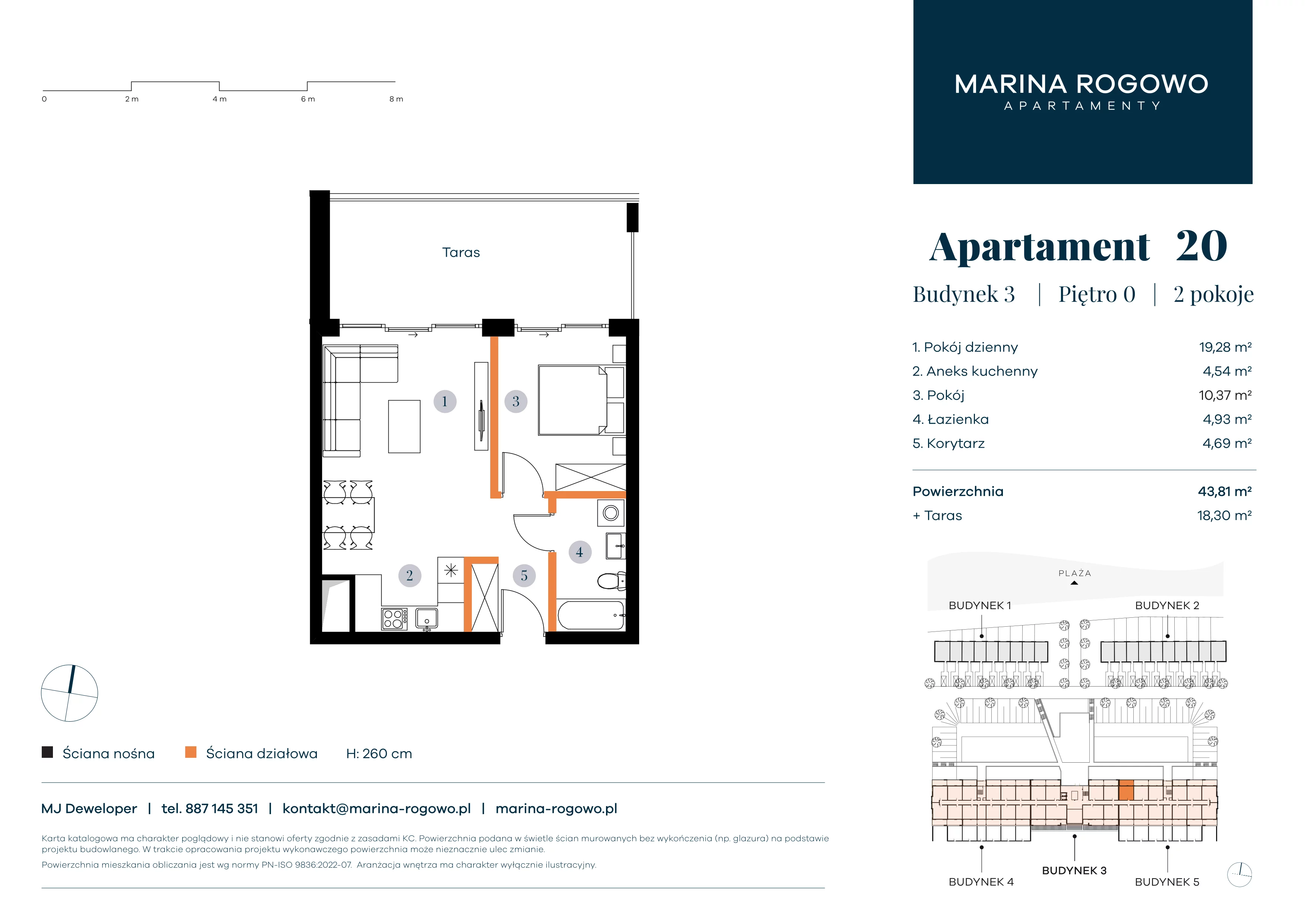 2 pokoje, apartament 43,81 m², parter, oferta nr 20, Apartamenty Marina Rogowo, Rogowo, ul. Kołobrzeska
