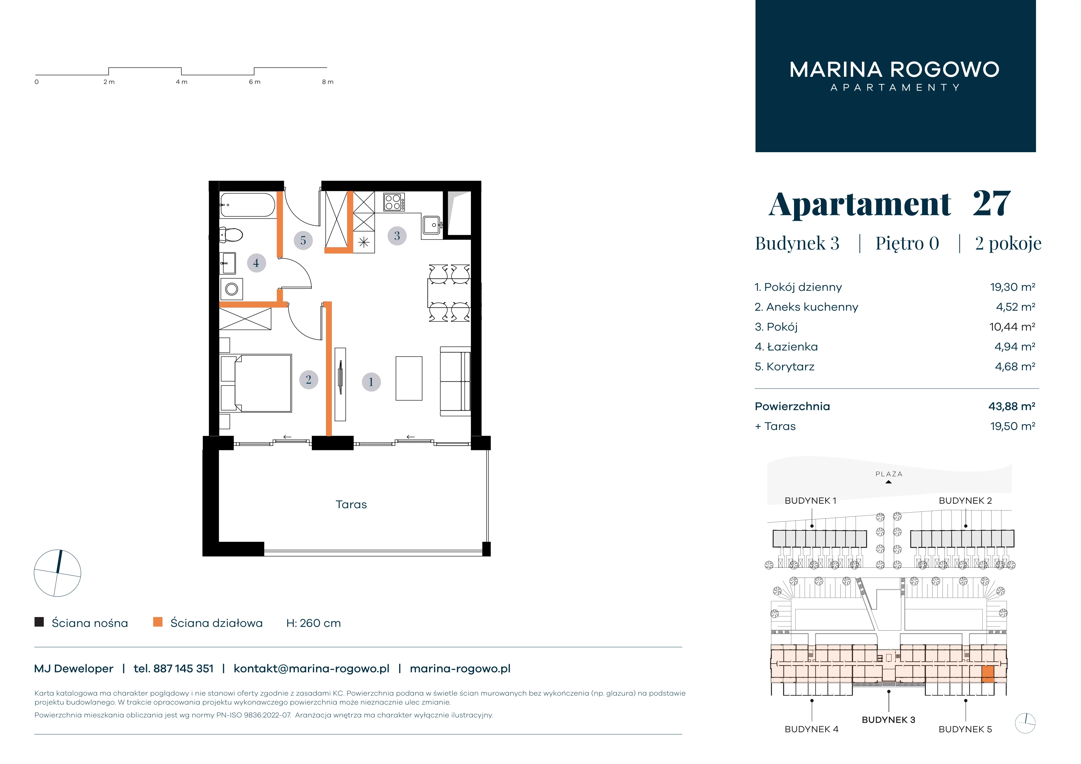 2 pokoje, apartament 43,88 m², parter, oferta nr 27, Apartamenty Marina Rogowo, Rogowo, ul. Kołobrzeska