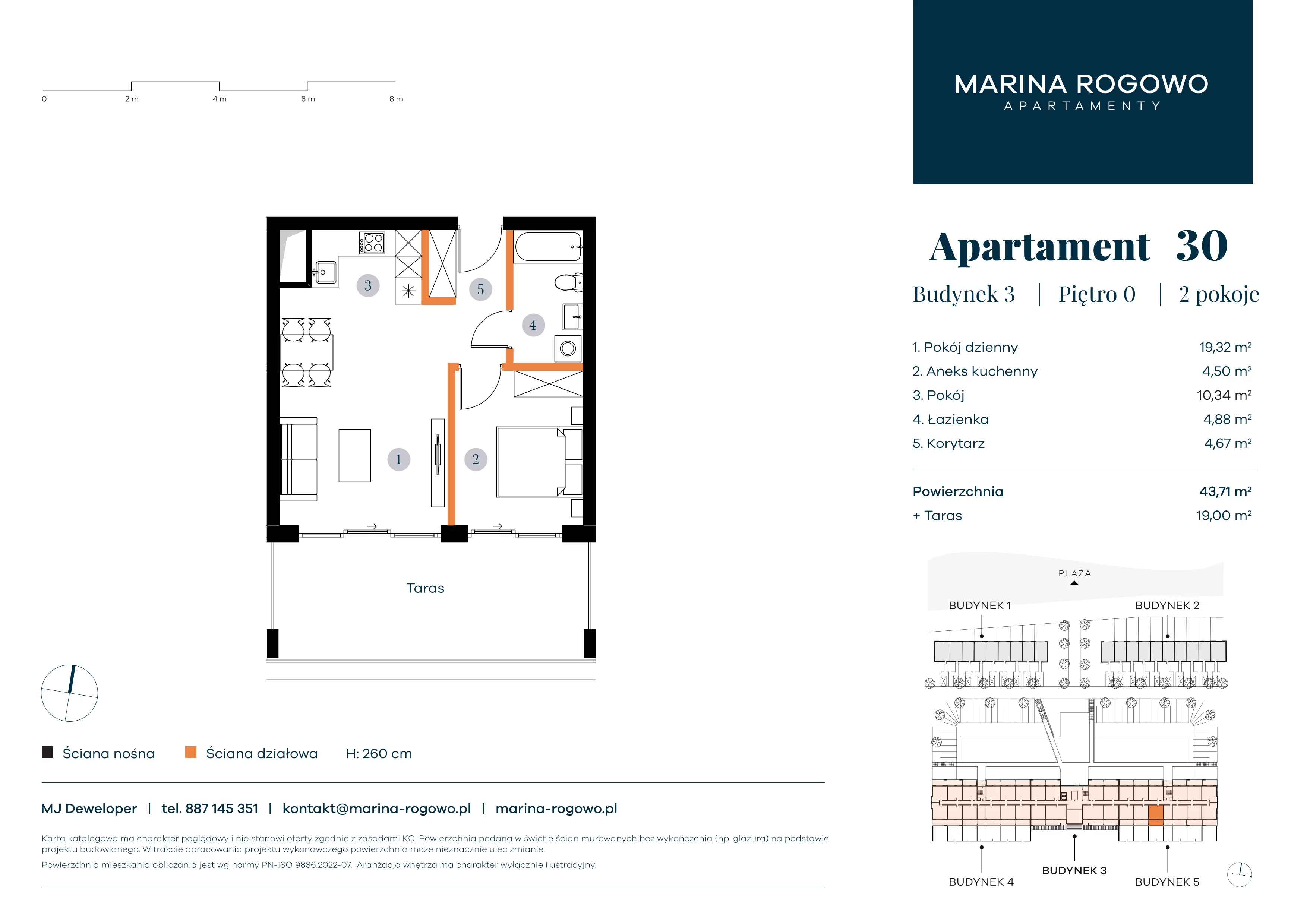 2 pokoje, apartament 43,71 m², parter, oferta nr 30, Apartamenty Marina Rogowo, Rogowo, ul. Kołobrzeska