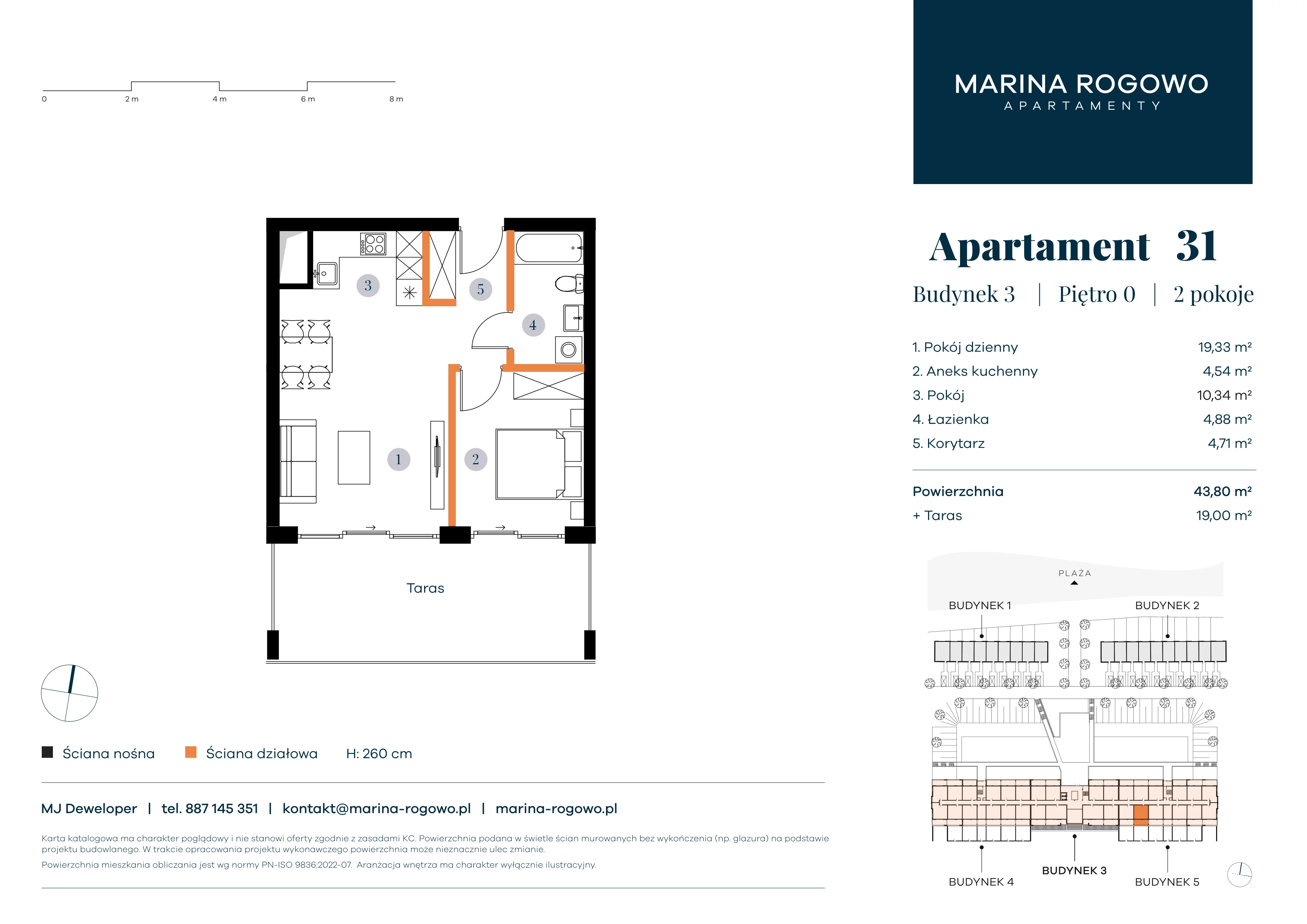 2 pokoje, apartament 43,80 m², parter, oferta nr 31, Apartamenty Marina Rogowo, Rogowo, ul. Kołobrzeska