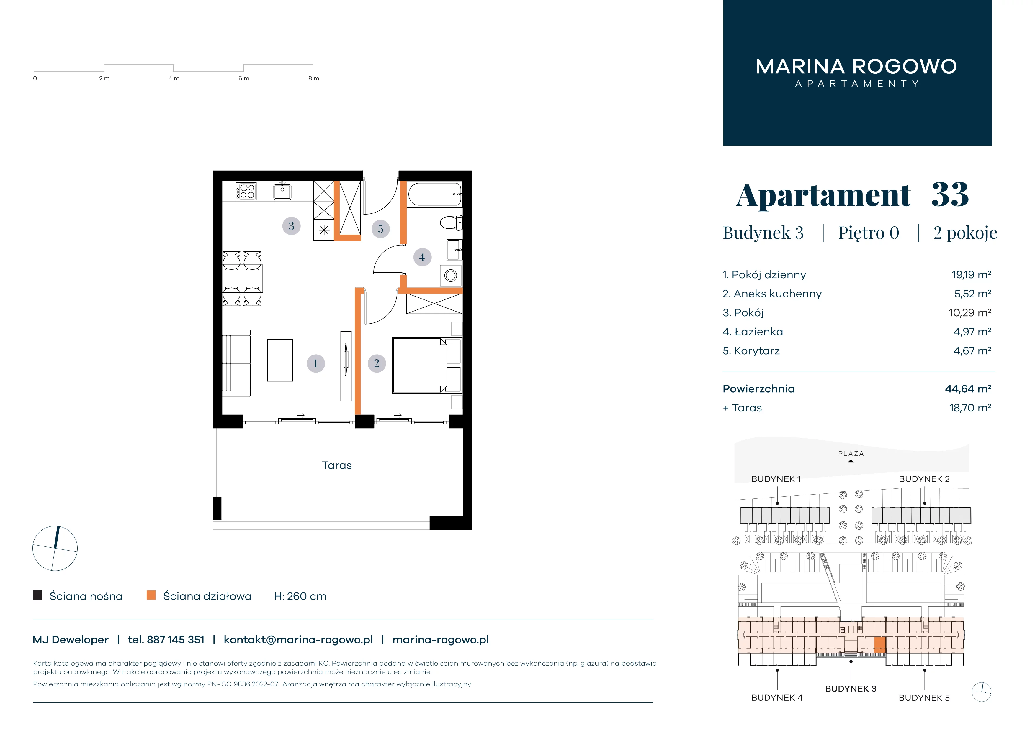 2 pokoje, apartament 44,64 m², parter, oferta nr 33, Apartamenty Marina Rogowo, Rogowo, ul. Kołobrzeska
