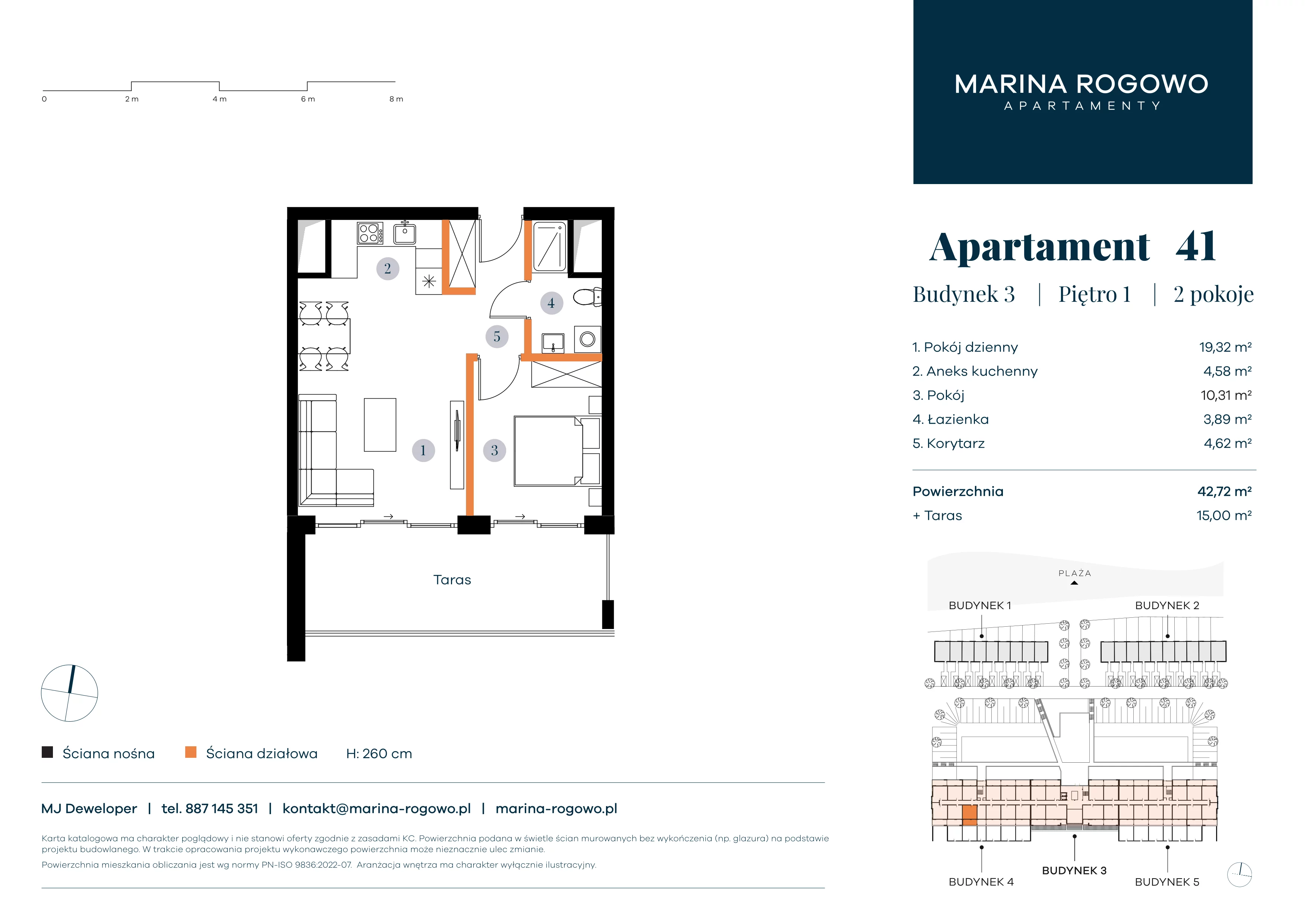 2 pokoje, apartament 42,72 m², piętro 1, oferta nr 41, Apartamenty Marina Rogowo, Rogowo, ul. Kołobrzeska