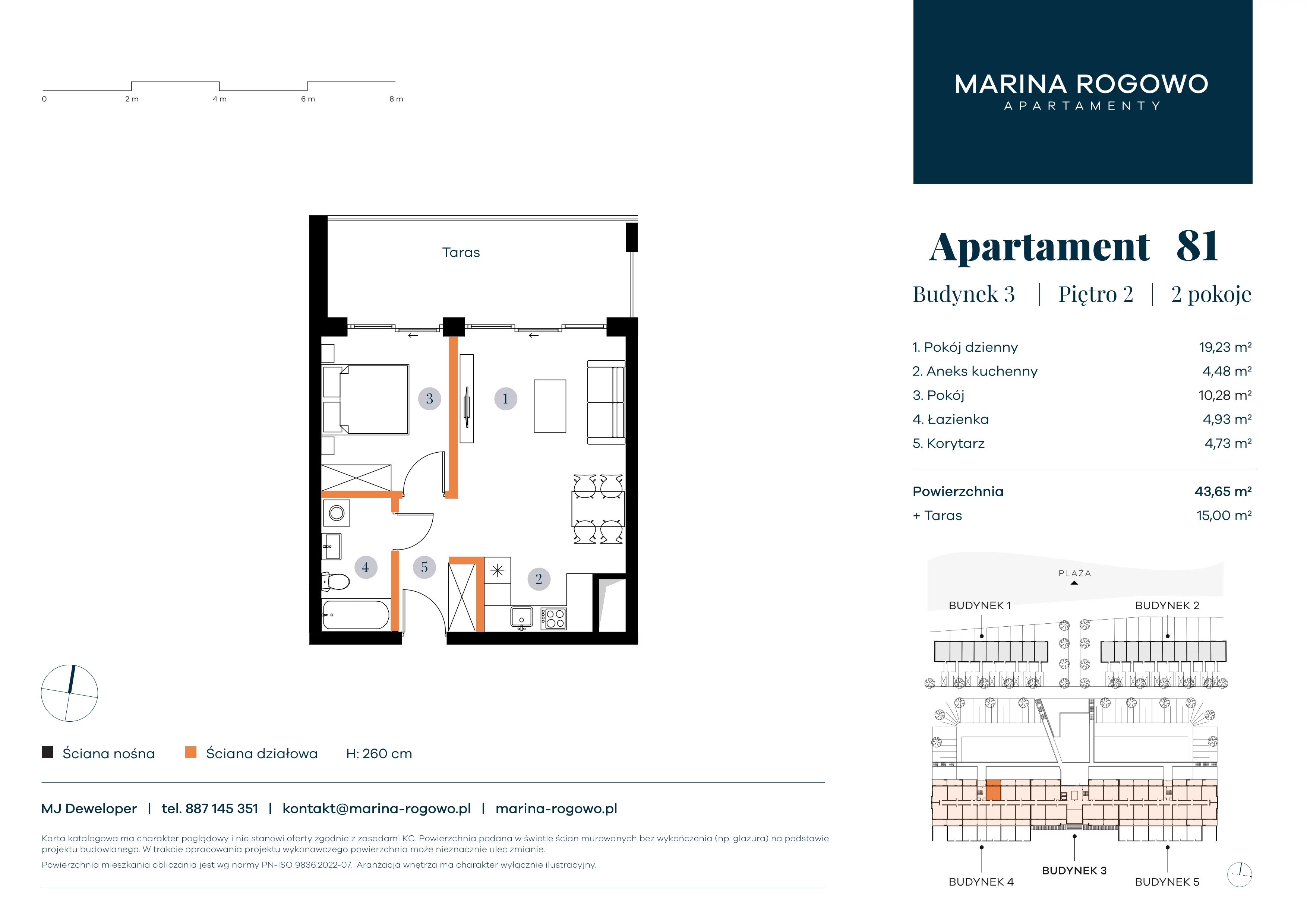 2 pokoje, apartament 43,65 m², piętro 2, oferta nr 81, Apartamenty Marina Rogowo, Rogowo, ul. Kołobrzeska