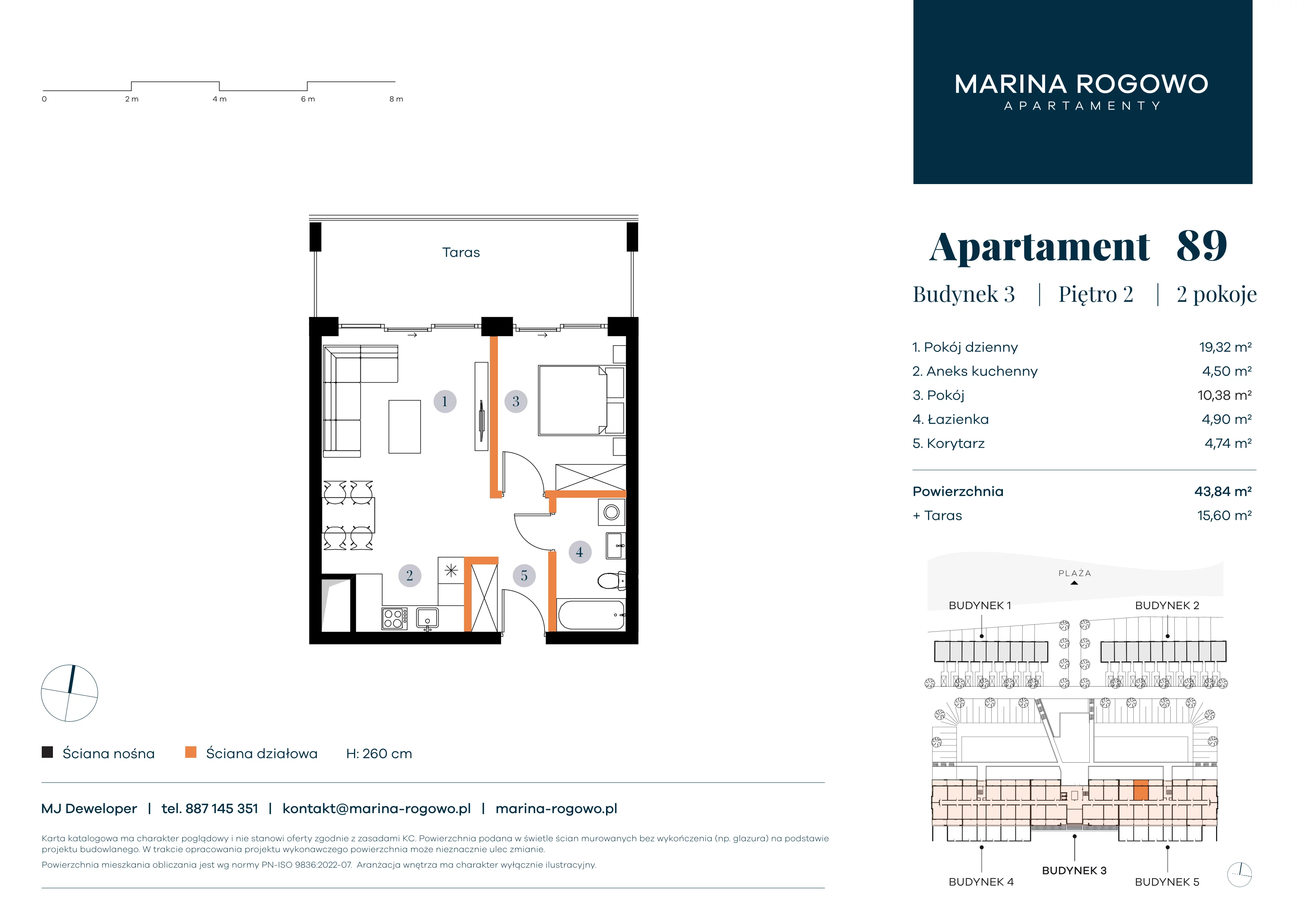 2 pokoje, apartament 43,84 m², piętro 2, oferta nr 89, Apartamenty Marina Rogowo, Rogowo, ul. Kołobrzeska