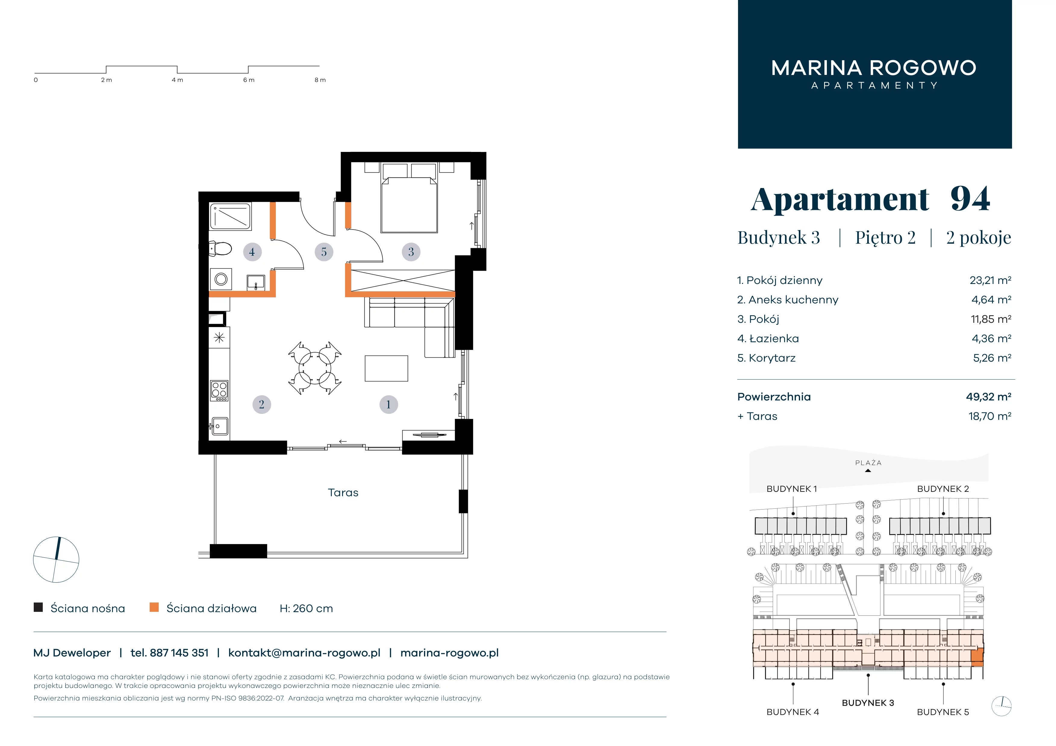 2 pokoje, apartament 49,32 m², piętro 2, oferta nr 94, Apartamenty Marina Rogowo, Rogowo, ul. Kołobrzeska