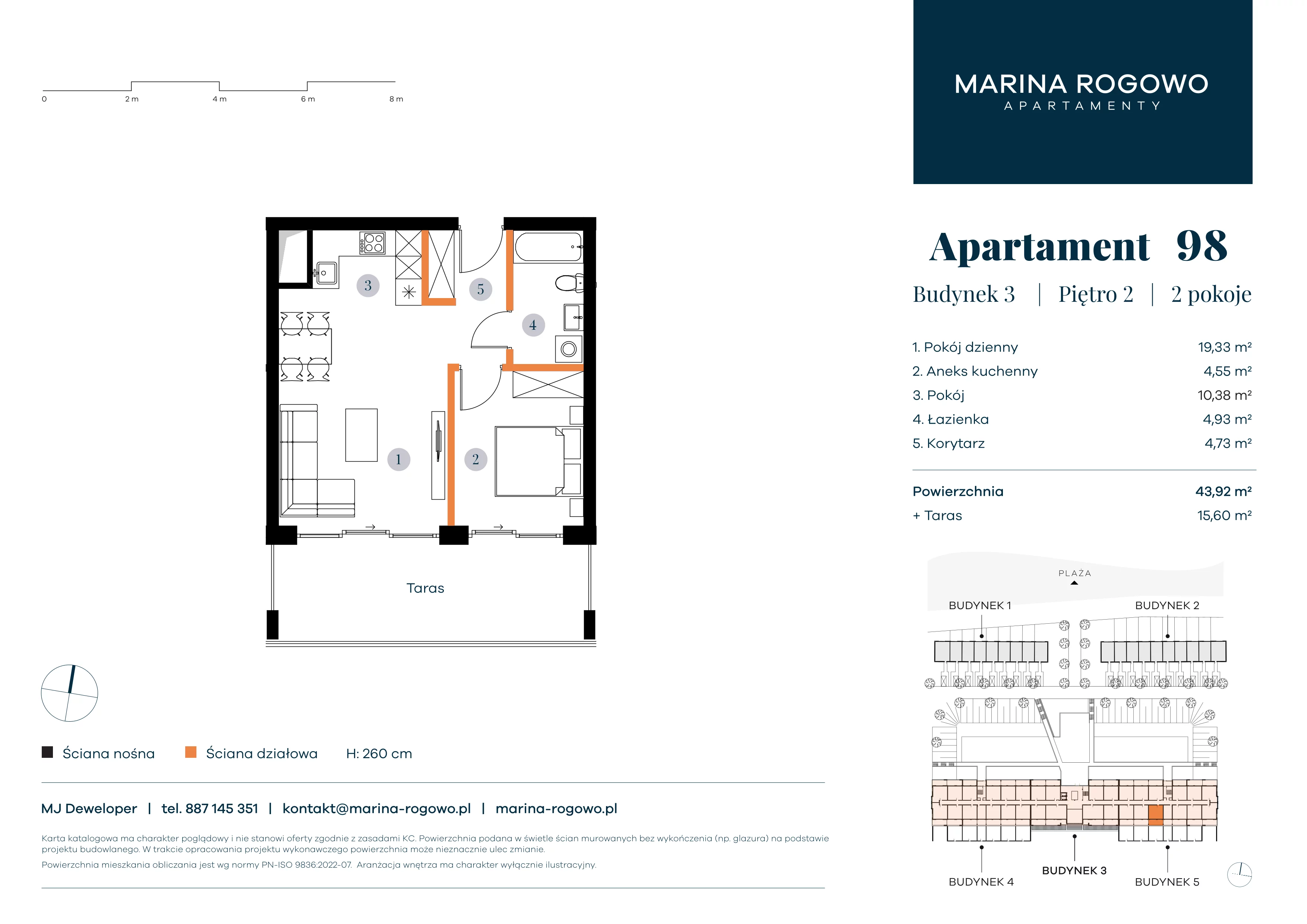 2 pokoje, apartament 43,92 m², piętro 2, oferta nr 98, Apartamenty Marina Rogowo, Rogowo, ul. Kołobrzeska