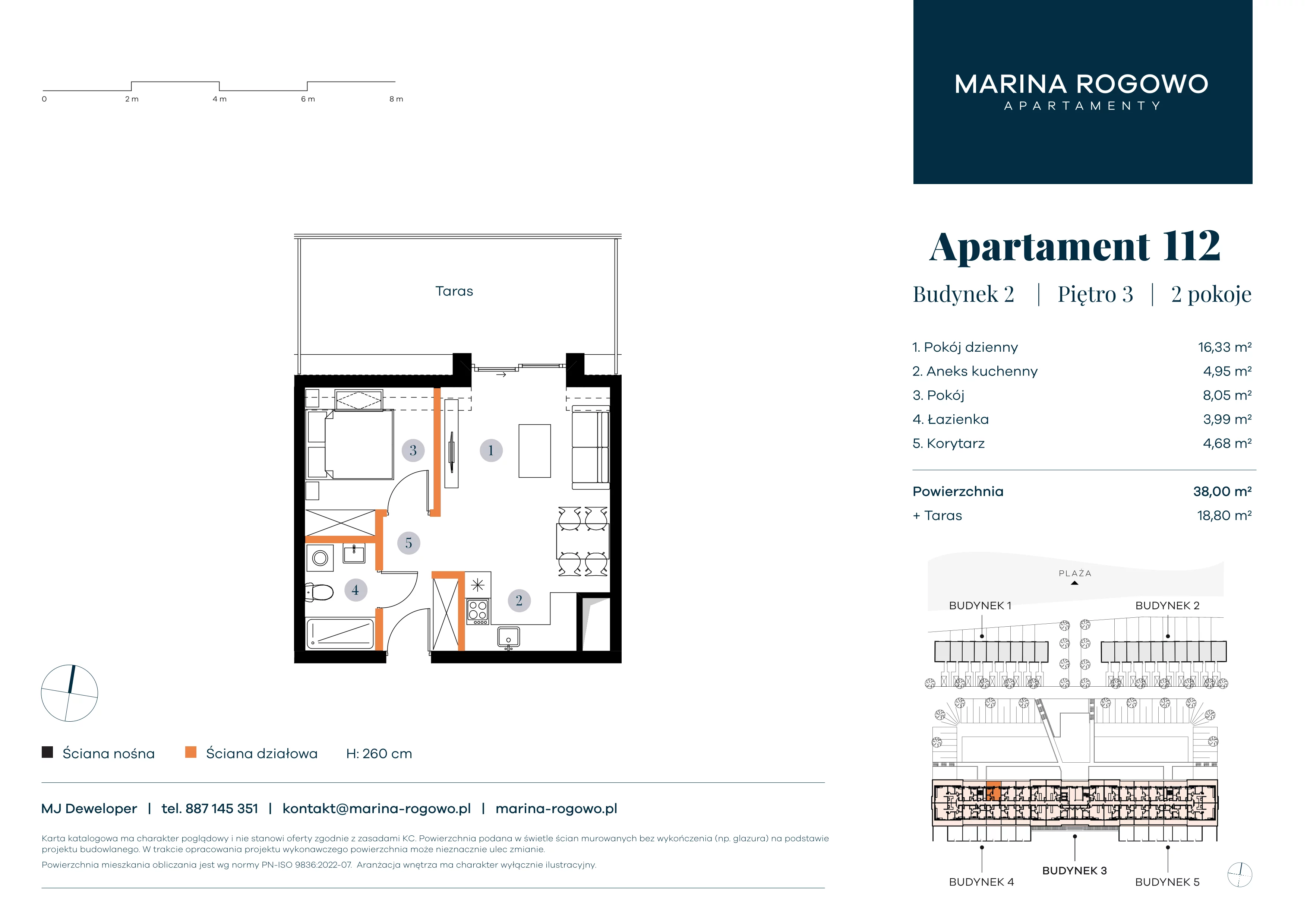 2 pokoje, apartament 38,00 m², piętro 3, oferta nr 112, Apartamenty Marina Rogowo, Rogowo, ul. Kołobrzeska