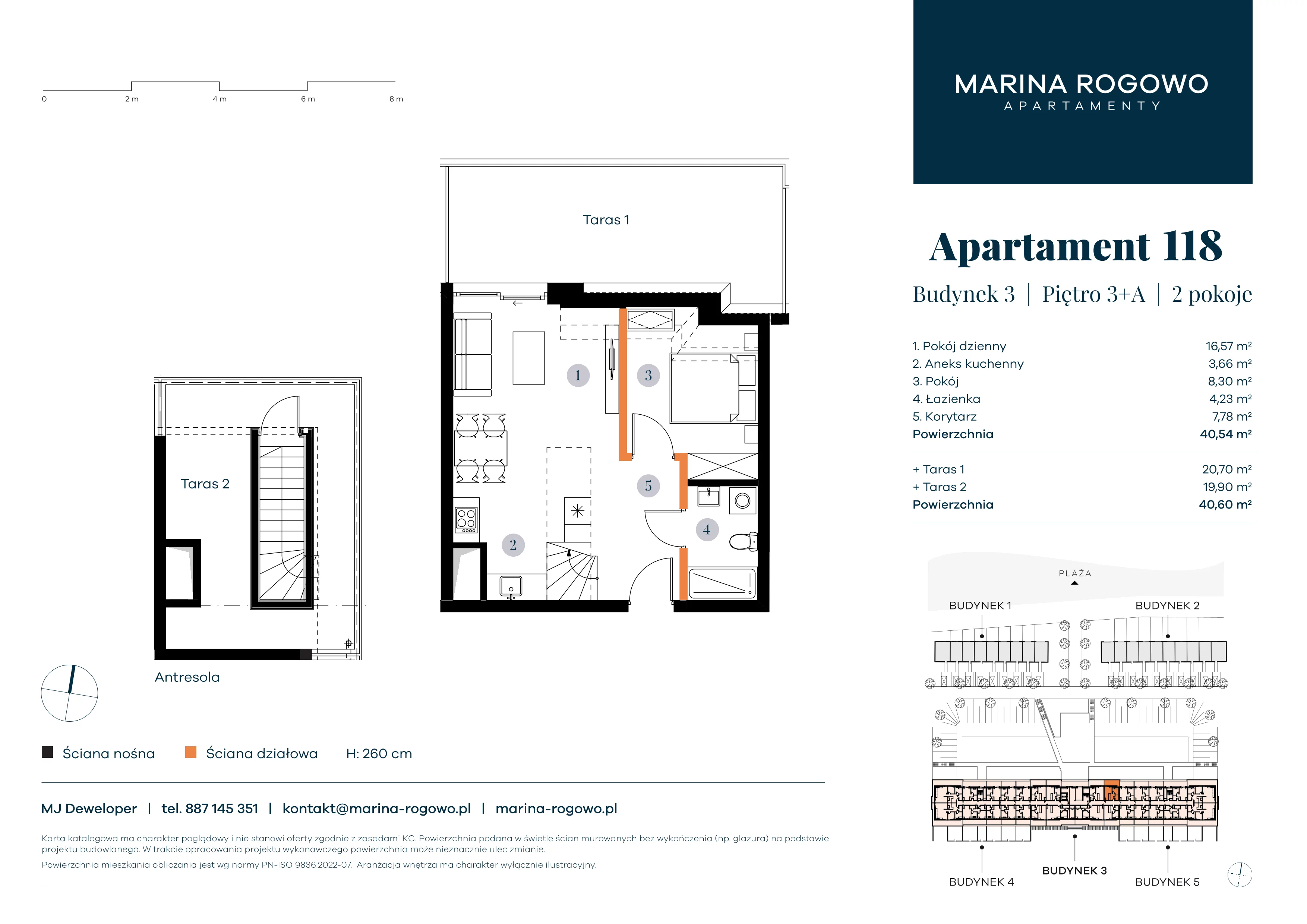 2 pokoje, apartament 40,54 m², piętro 3, oferta nr 118, Apartamenty Marina Rogowo, Rogowo, ul. Kołobrzeska