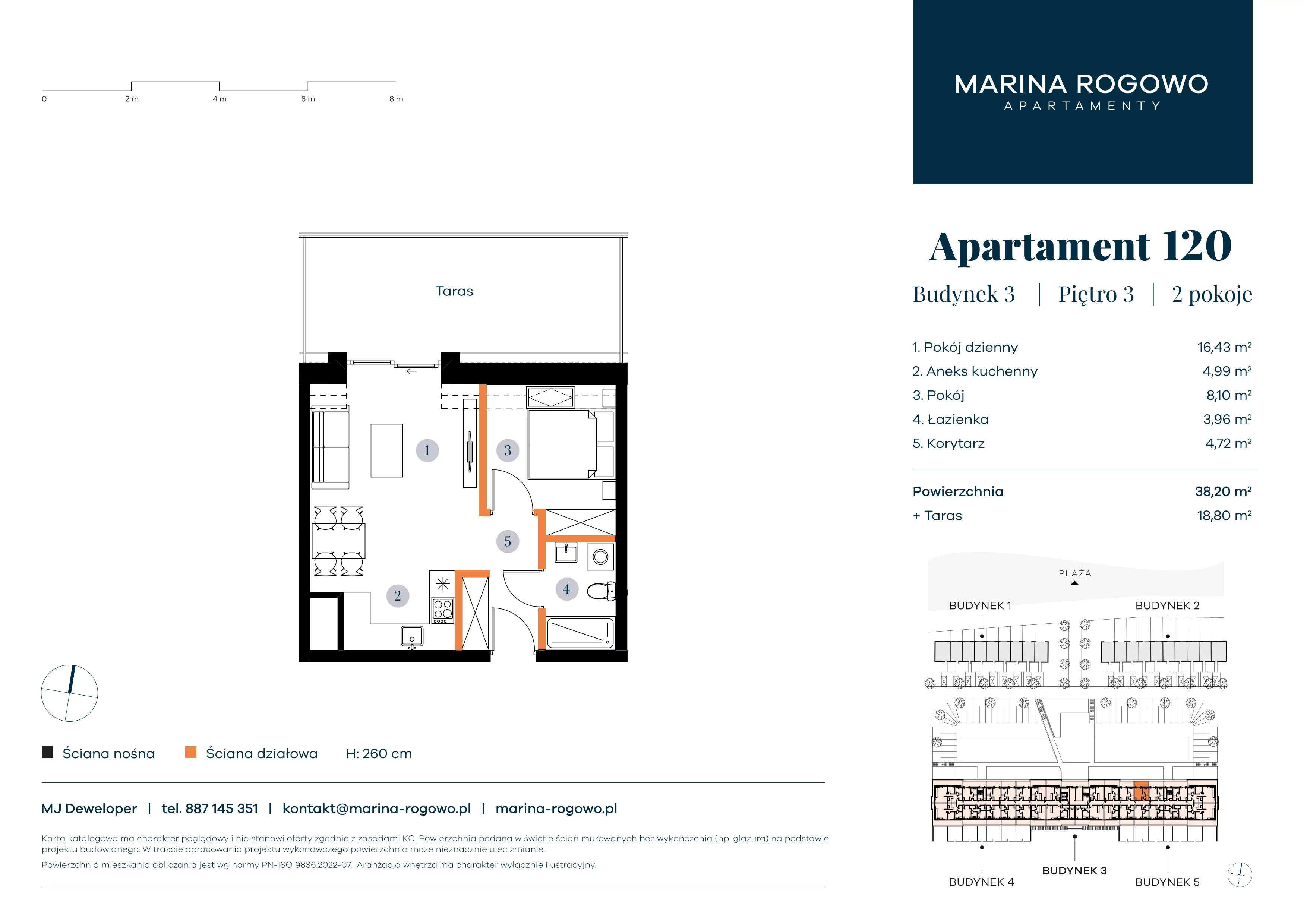2 pokoje, apartament 38,20 m², piętro 3, oferta nr 120, Apartamenty Marina Rogowo, Rogowo, ul. Kołobrzeska