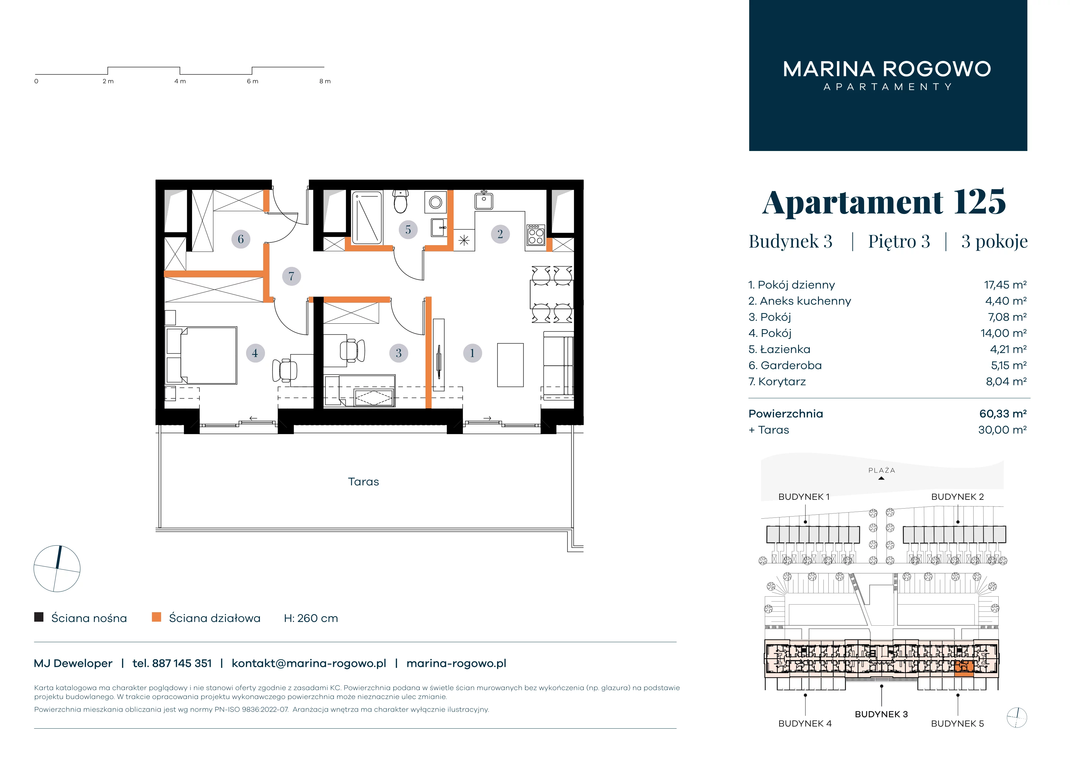 2 pokoje, apartament 60,33 m², piętro 3, oferta nr 125, Apartamenty Marina Rogowo, Rogowo, ul. Kołobrzeska