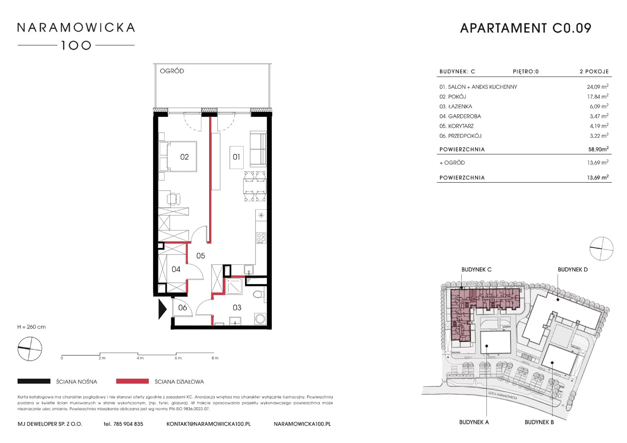 Mieszkanie 58,90 m², parter, oferta nr C 0.09, Naramowicka 100, Poznań, Winogrady, Winogrady, ul. Naramowicka 100