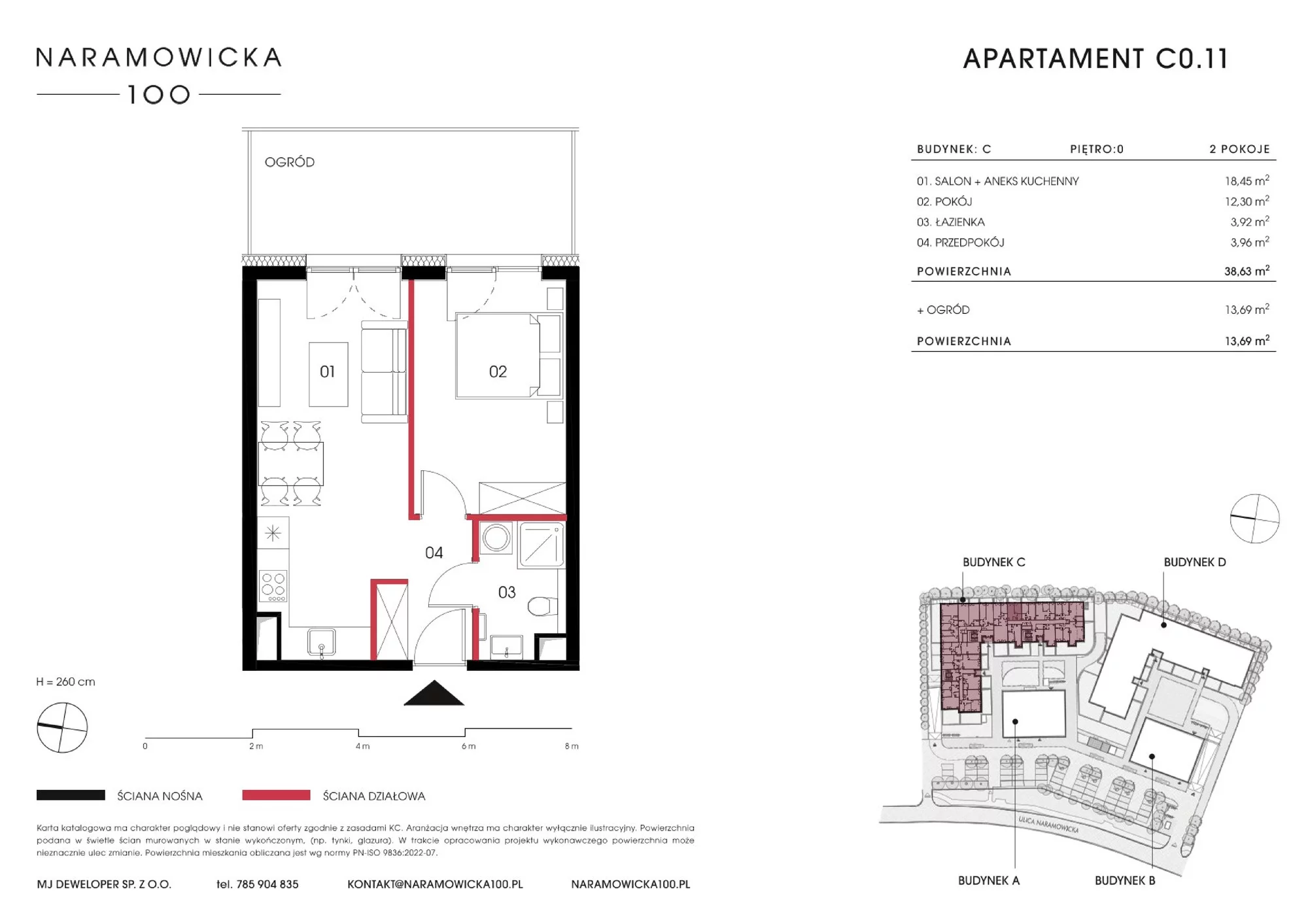 Mieszkanie 38,63 m², parter, oferta nr C 0.11, Naramowicka 100, Poznań, Winogrady, Winogrady, ul. Naramowicka 100