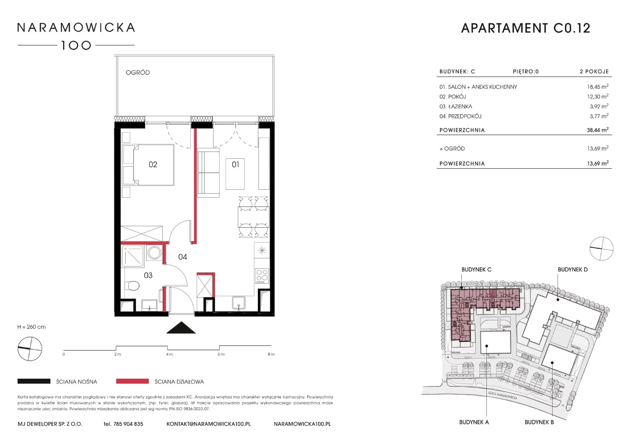 Mieszkanie 38,44 m², parter, oferta nr C 0.12, Naramowicka 100, Poznań, Winogrady, Winogrady, ul. Naramowicka 100