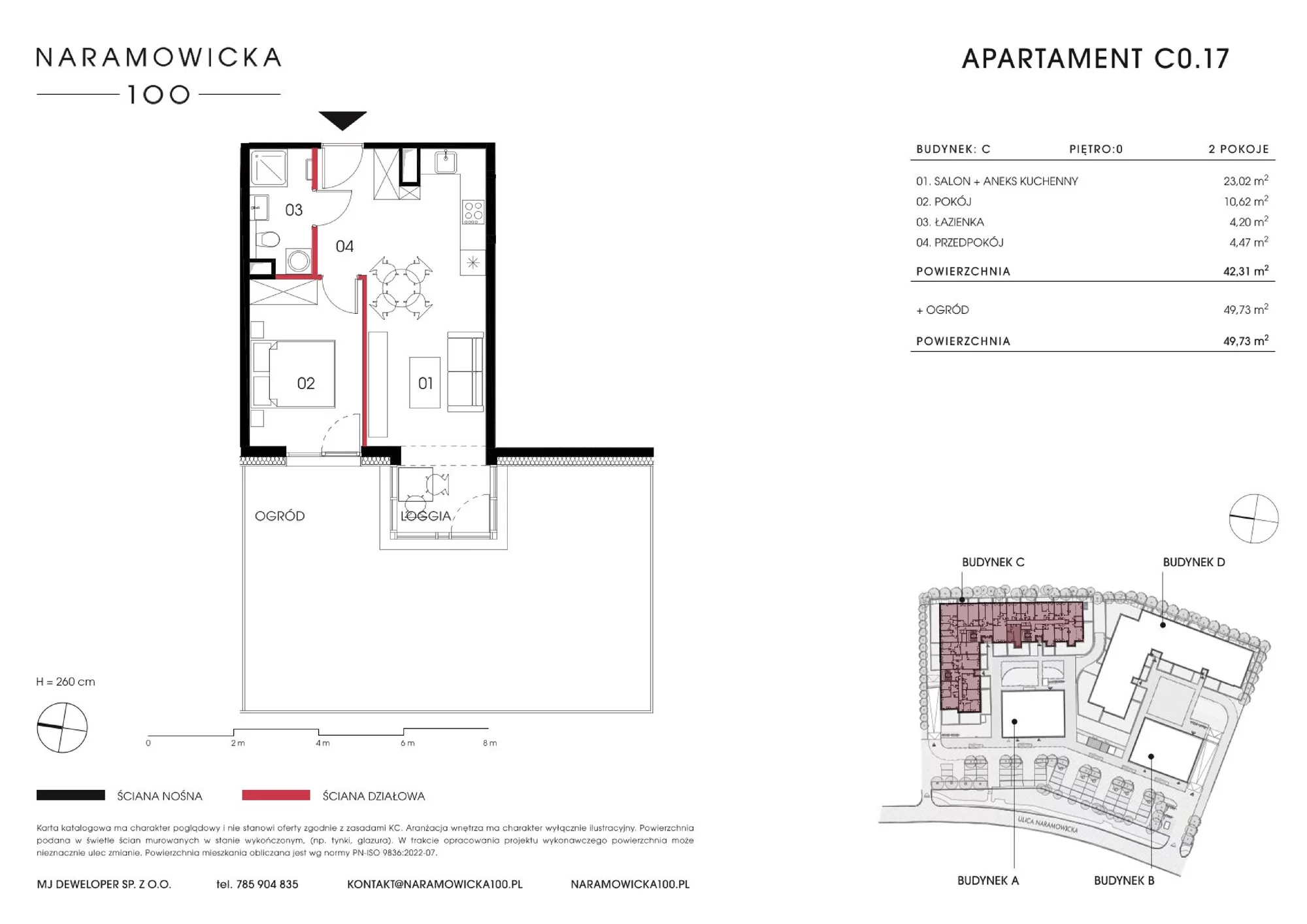 Mieszkanie 42,31 m², parter, oferta nr C 0.17, Naramowicka 100, Poznań, Winogrady, Winogrady, ul. Naramowicka 100