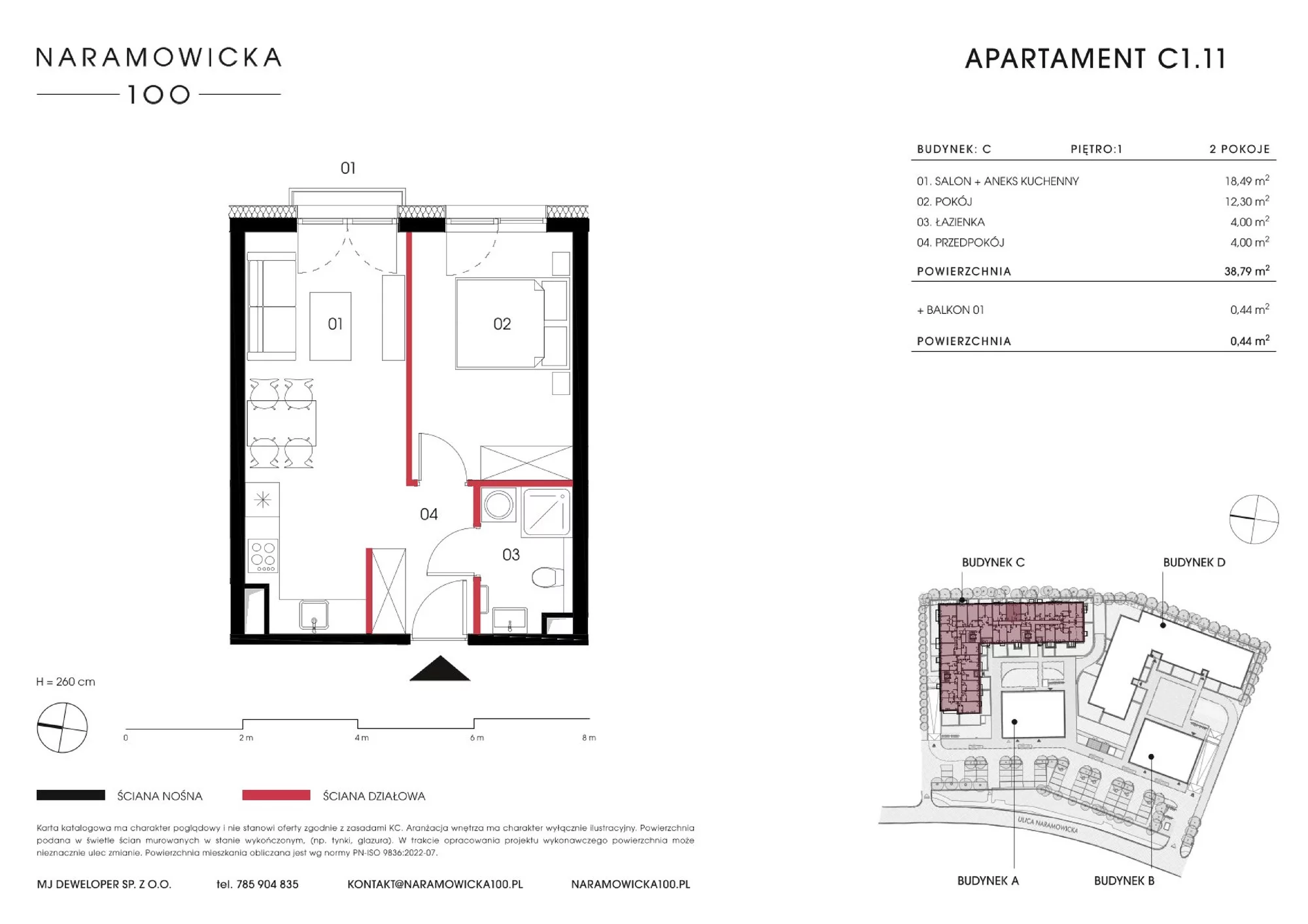 Mieszkanie 38,79 m², piętro 1, oferta nr C 1.11, Naramowicka 100, Poznań, Winogrady, Winogrady, ul. Naramowicka 100