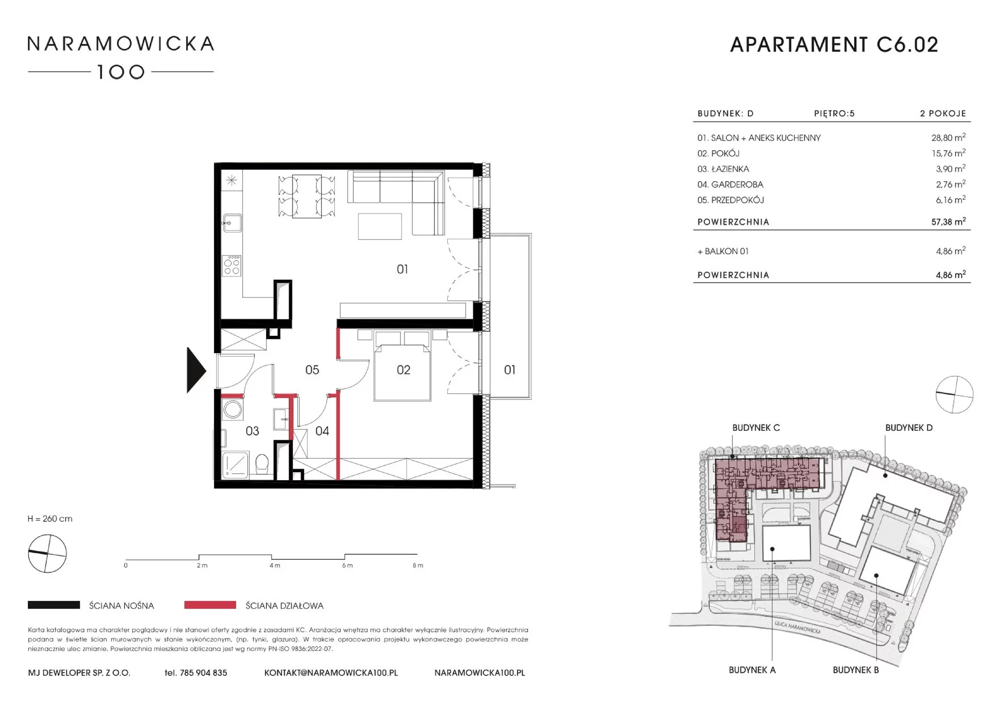 Mieszkanie 57,38 m², piętro 6, oferta nr C 6.02, Naramowicka 100, Poznań, Winogrady, Winogrady, ul. Naramowicka 100