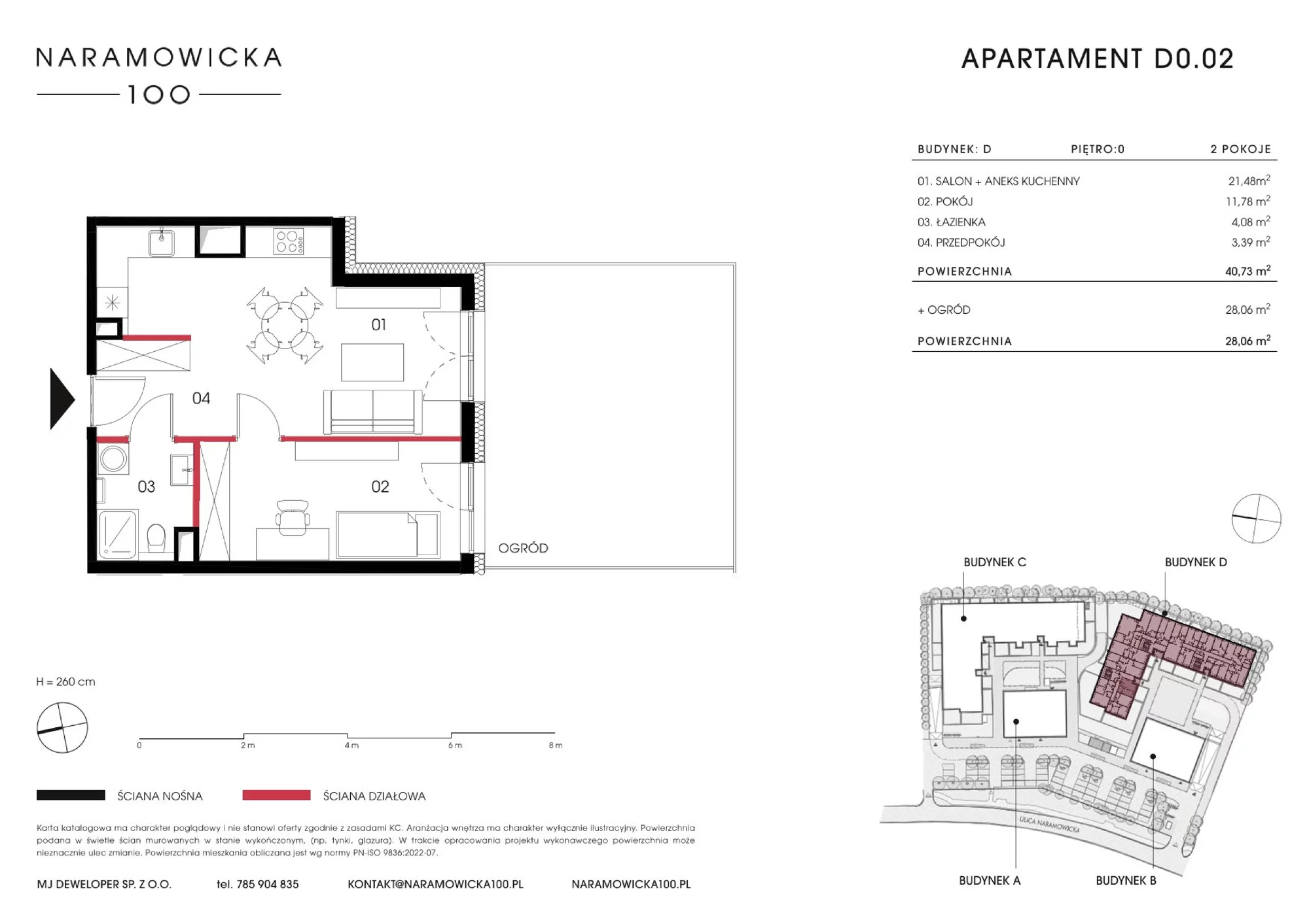 Mieszkanie 40,73 m², parter, oferta nr D 0.02, Naramowicka 100, Poznań, Winogrady, Winogrady, ul. Naramowicka 100