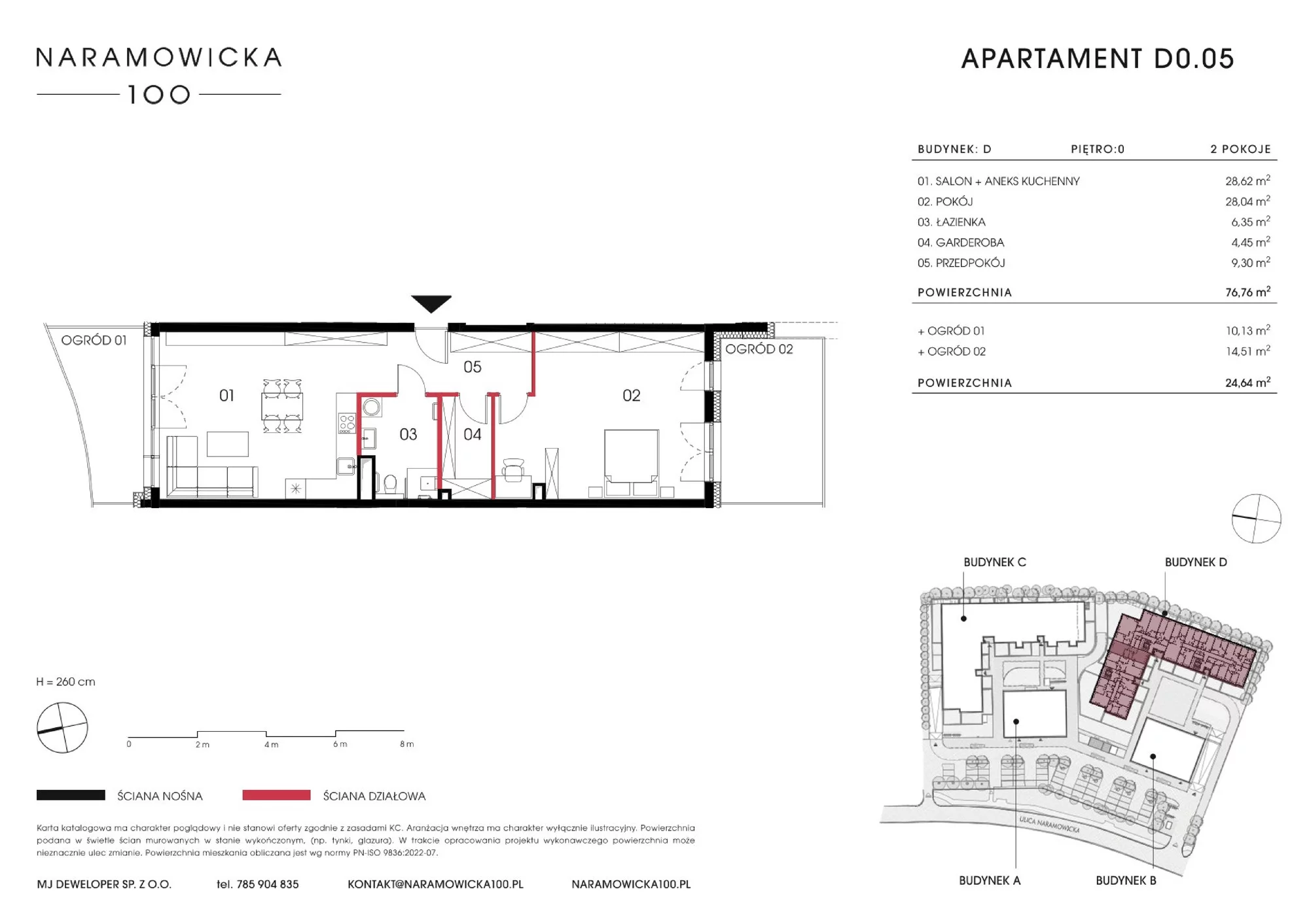 Mieszkanie 76,76 m², parter, oferta nr D 0.05, Naramowicka 100, Poznań, Winogrady, Winogrady, ul. Naramowicka 100