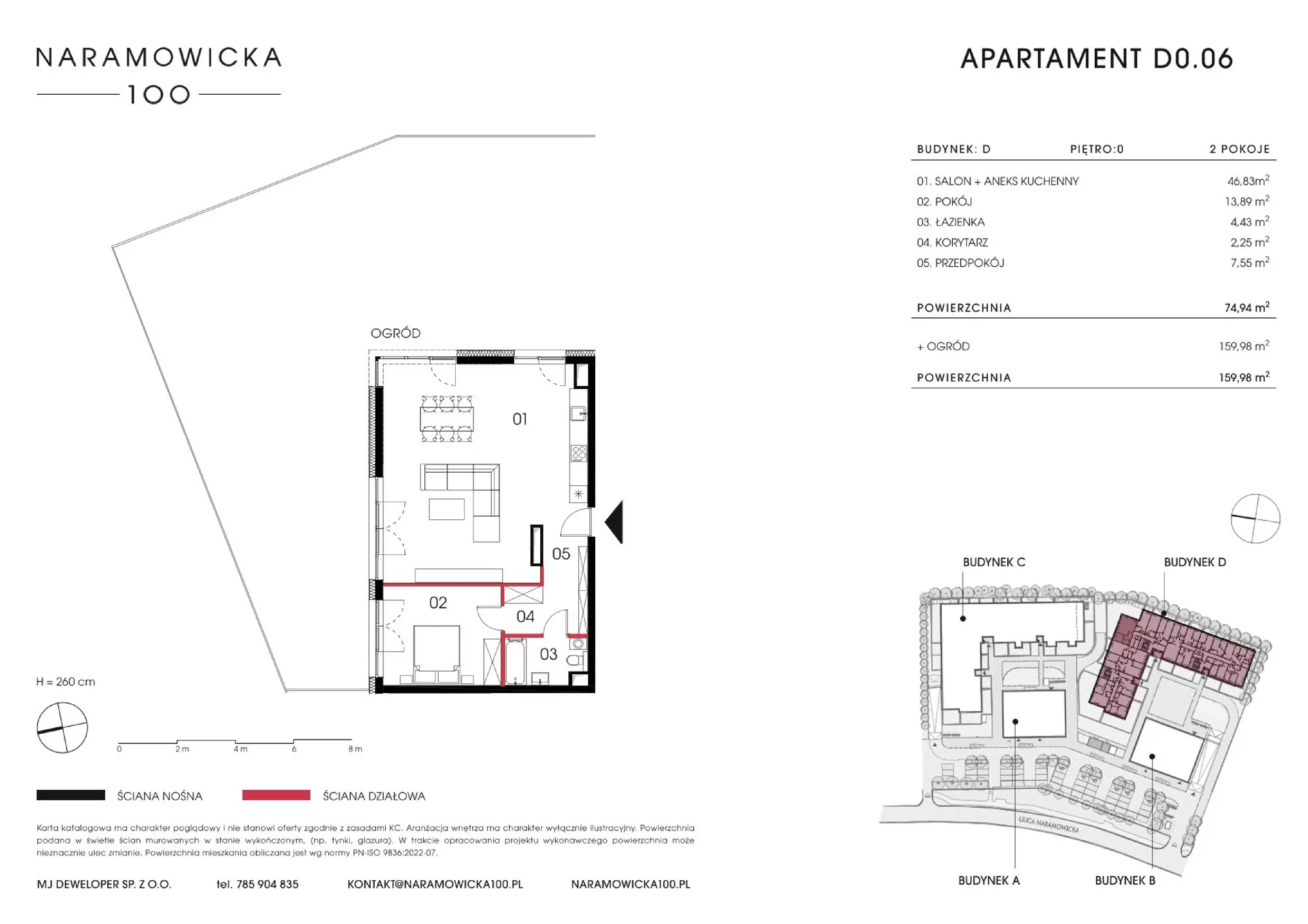 Mieszkanie 74,95 m², parter, oferta nr D 0.06, Naramowicka 100, Poznań, Winogrady, Winogrady, ul. Naramowicka 100