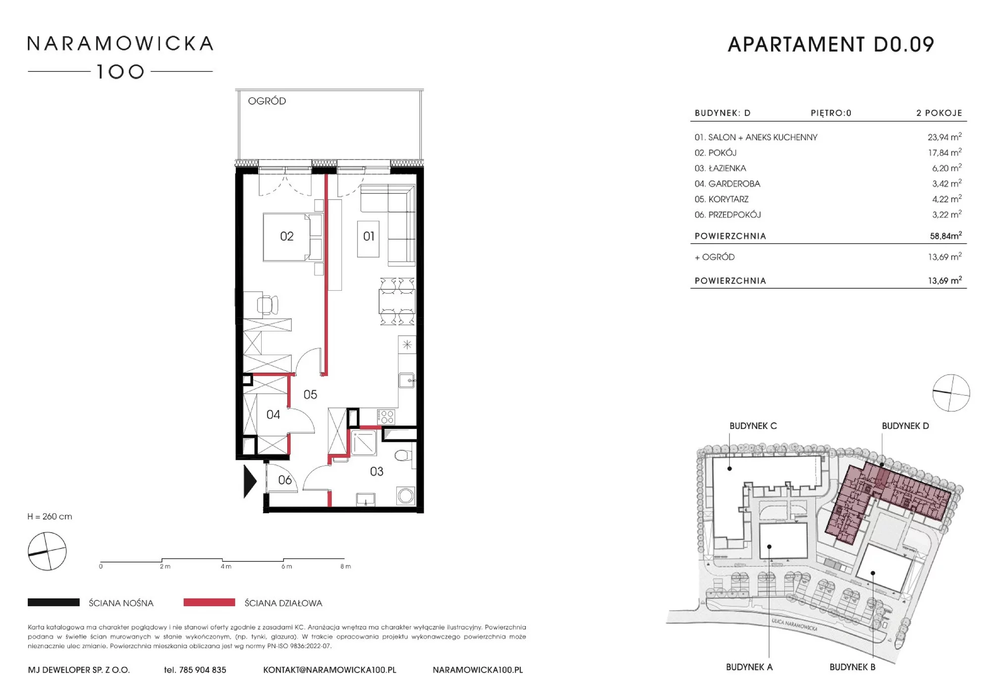 Mieszkanie 58,84 m², parter, oferta nr D 0.09, Naramowicka 100, Poznań, Winogrady, Winogrady, ul. Naramowicka 100