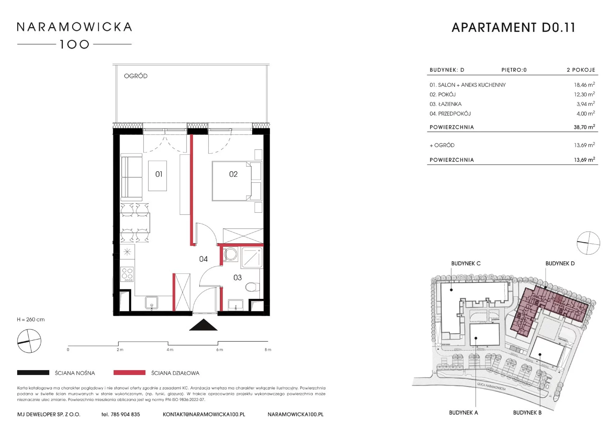 Mieszkanie 38,70 m², parter, oferta nr D 0.11, Naramowicka 100, Poznań, Winogrady, Winogrady, ul. Naramowicka 100