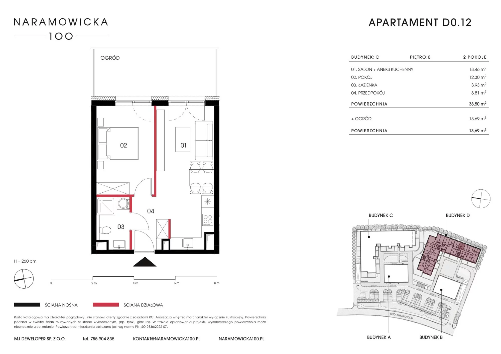 Mieszkanie 38,50 m², parter, oferta nr D 0.12, Naramowicka 100, Poznań, Winogrady, Winogrady, ul. Naramowicka 100